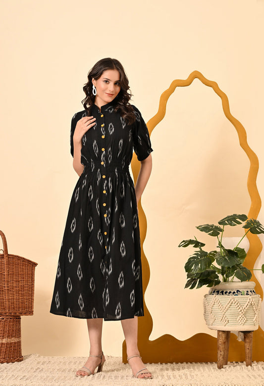 BLACK DIAMOND ELASTICATED MIDI DRESS
