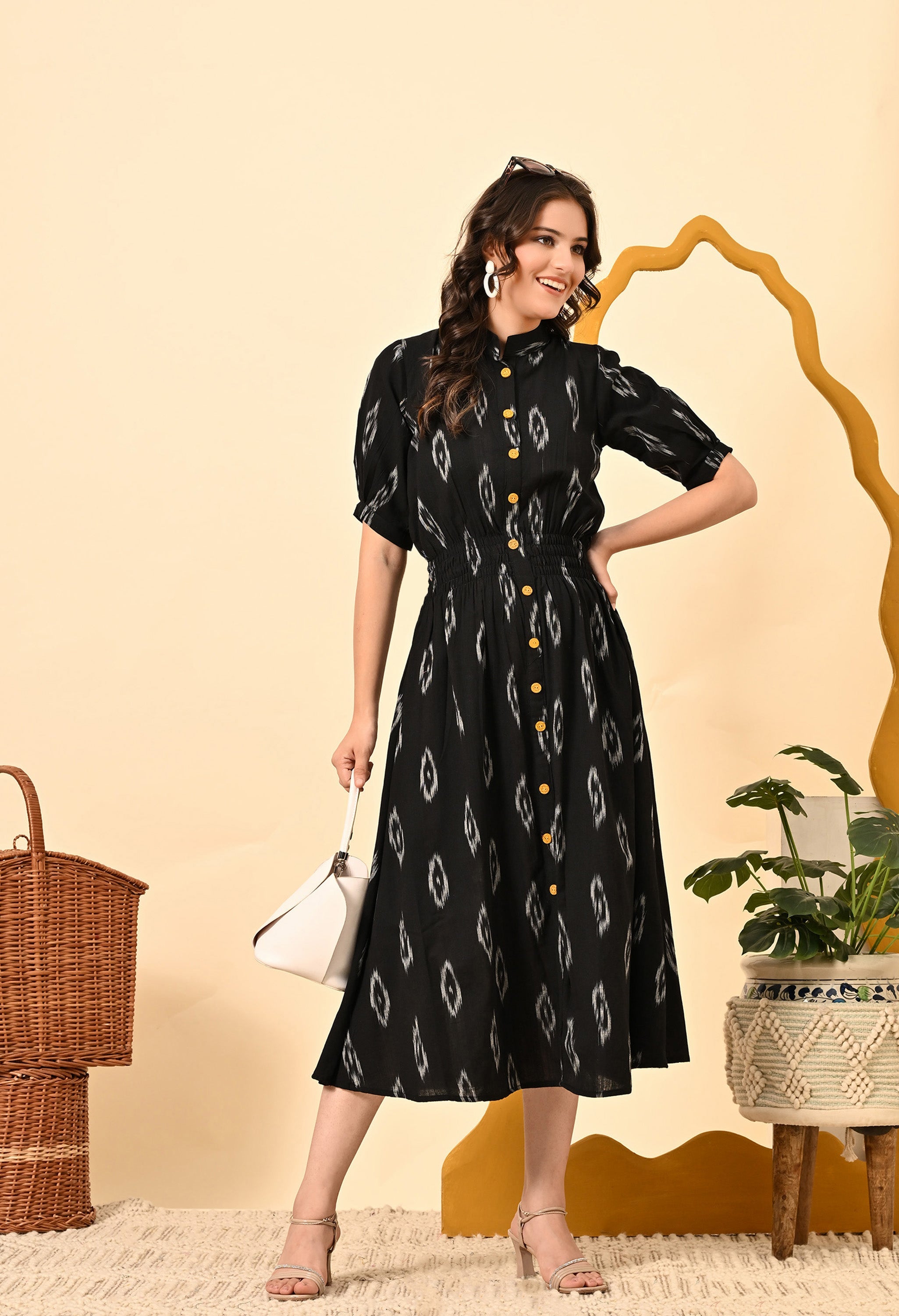 BLACK DIAMOND ELASTICATED MIDI DRESS