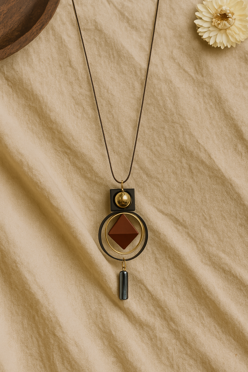 Boho Maroon Geometric Pendant Necklace