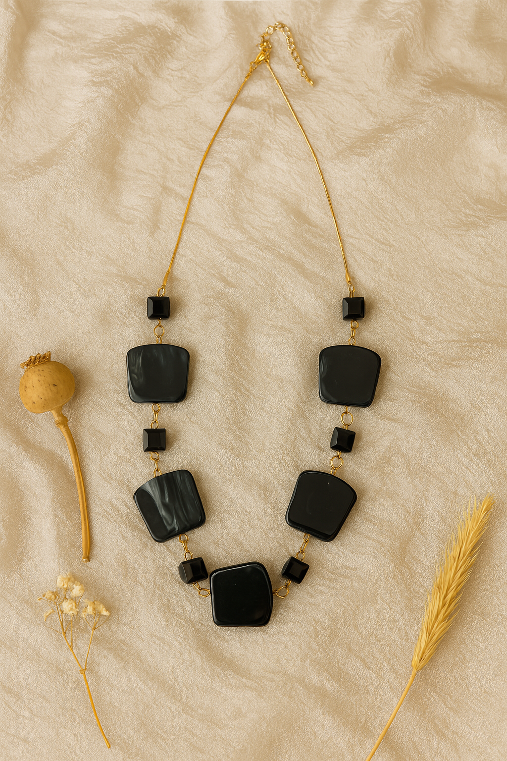 Matte Black Geometric Statement Necklace