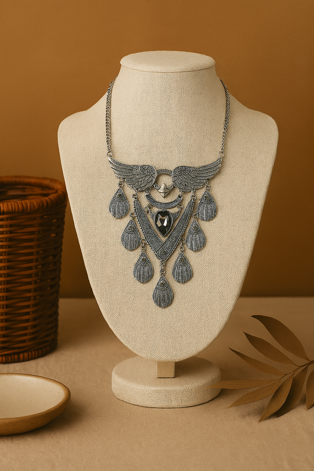 Antique Oxidised Layered bird Motif Necklace