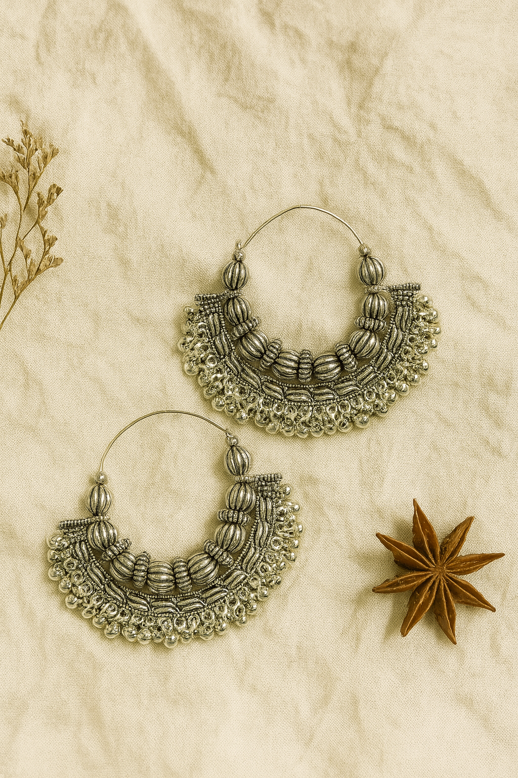 Boho Oxidised Tribal Hoop Earrings