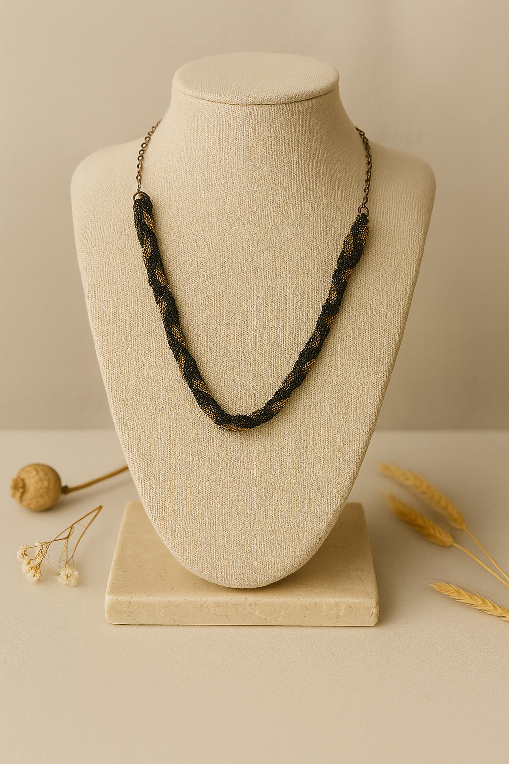Twisted Black Thread Beaded Necklace