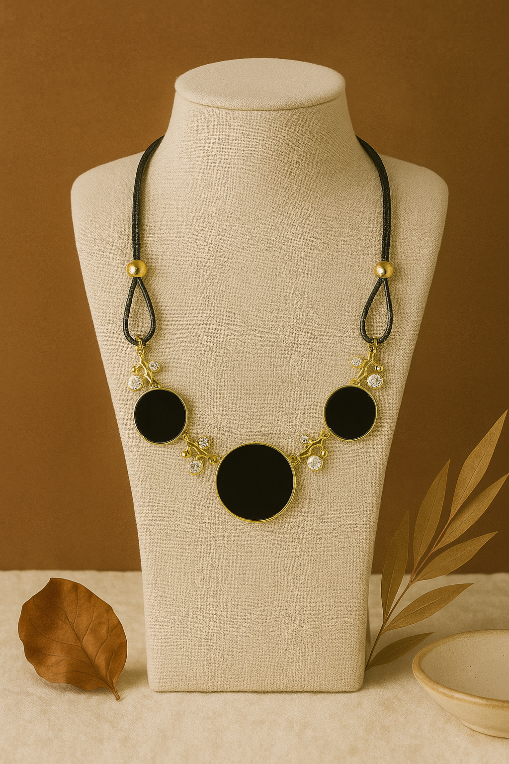 Bold Black Circle Gold-Tone Statement Necklace