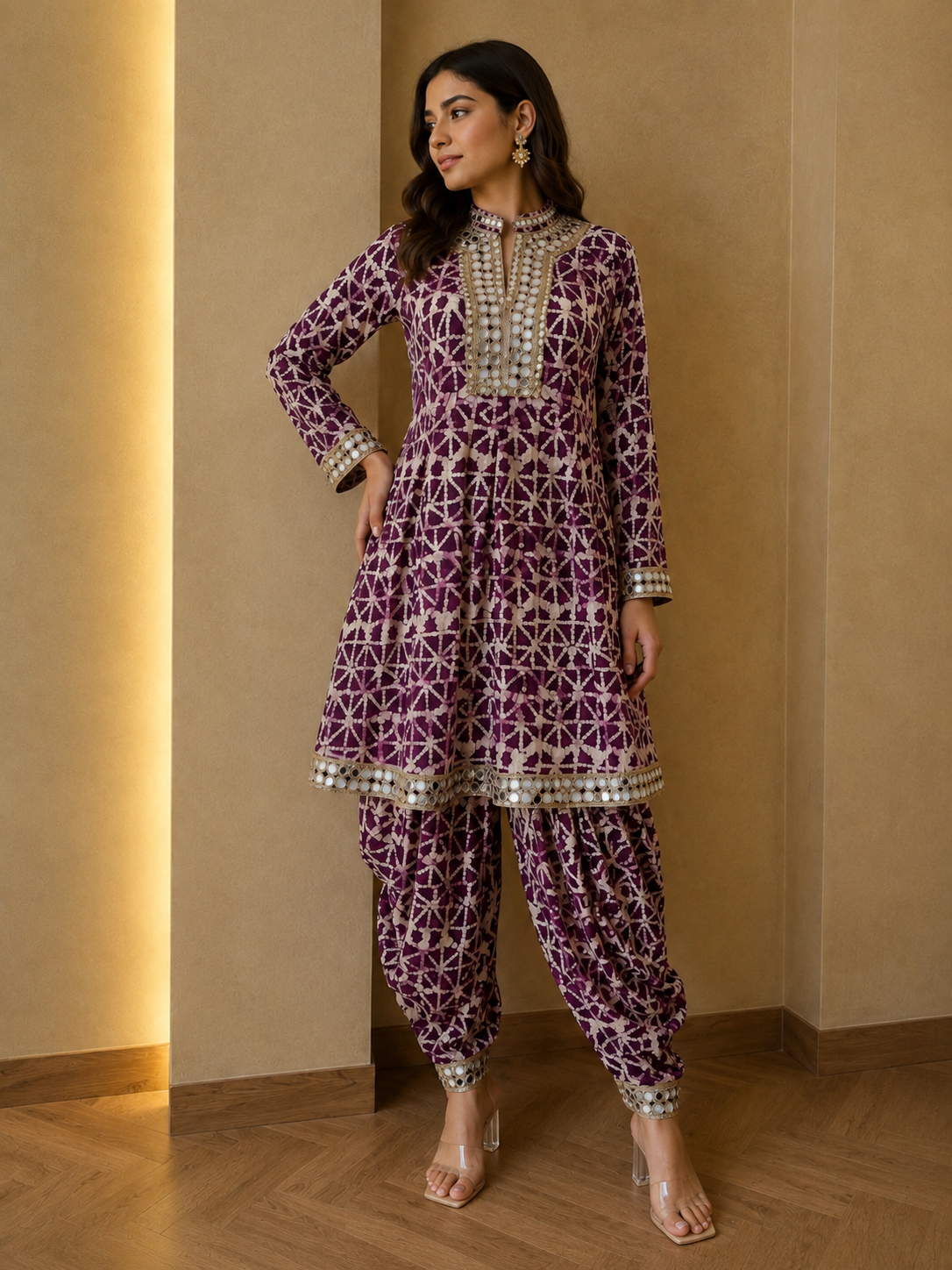 VASUDHA  MIRRORWORK KURTA SET