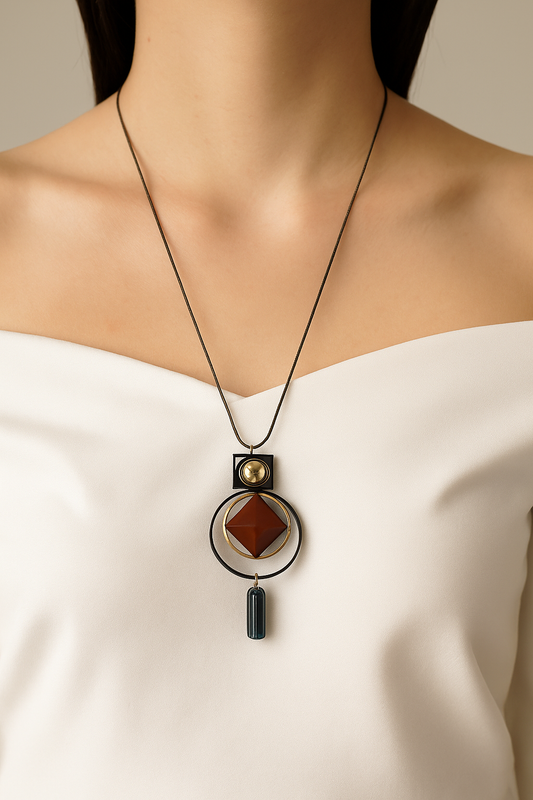 Boho Maroon Geometric Pendant Necklace