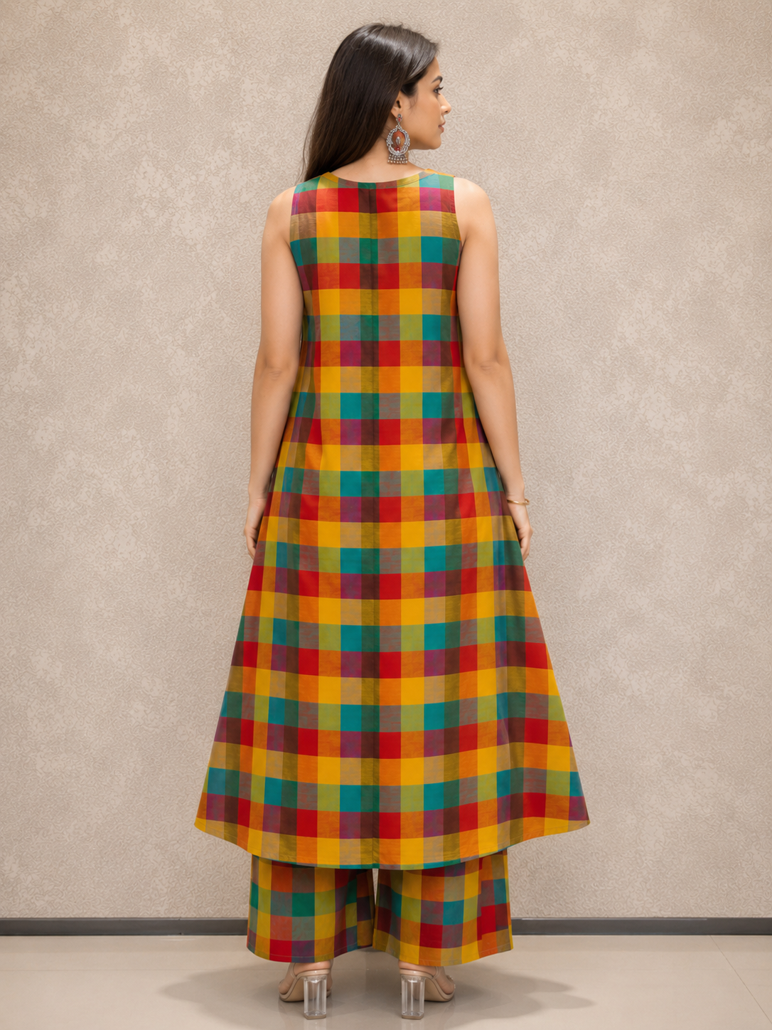 MADRAS CHECKERED HALTER NECK KURTA SET