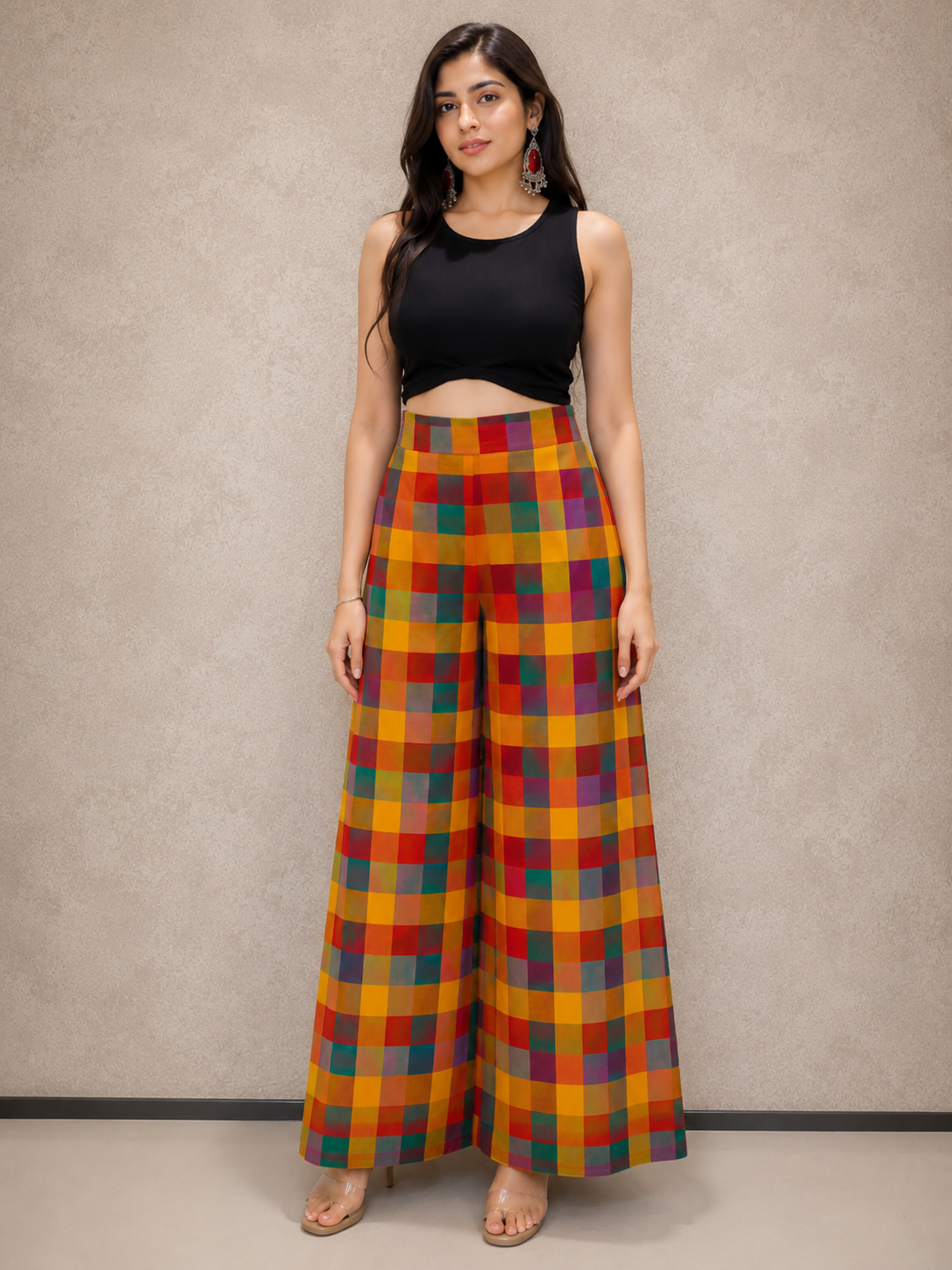 RANGREZ MADRAS CHECK PALLAZO PANTS
