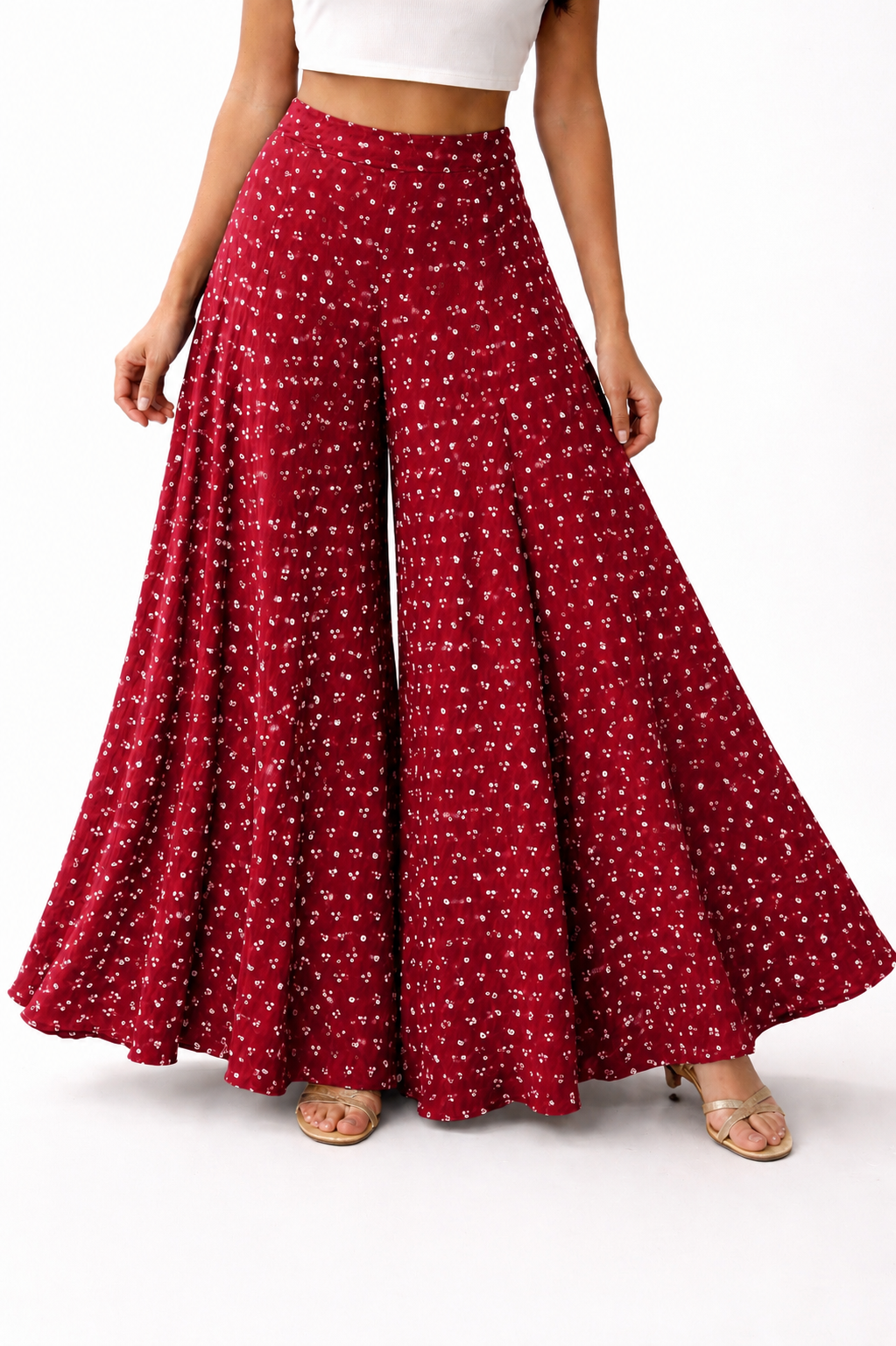MAROON BANDHEJ SKIRT PALLAZO