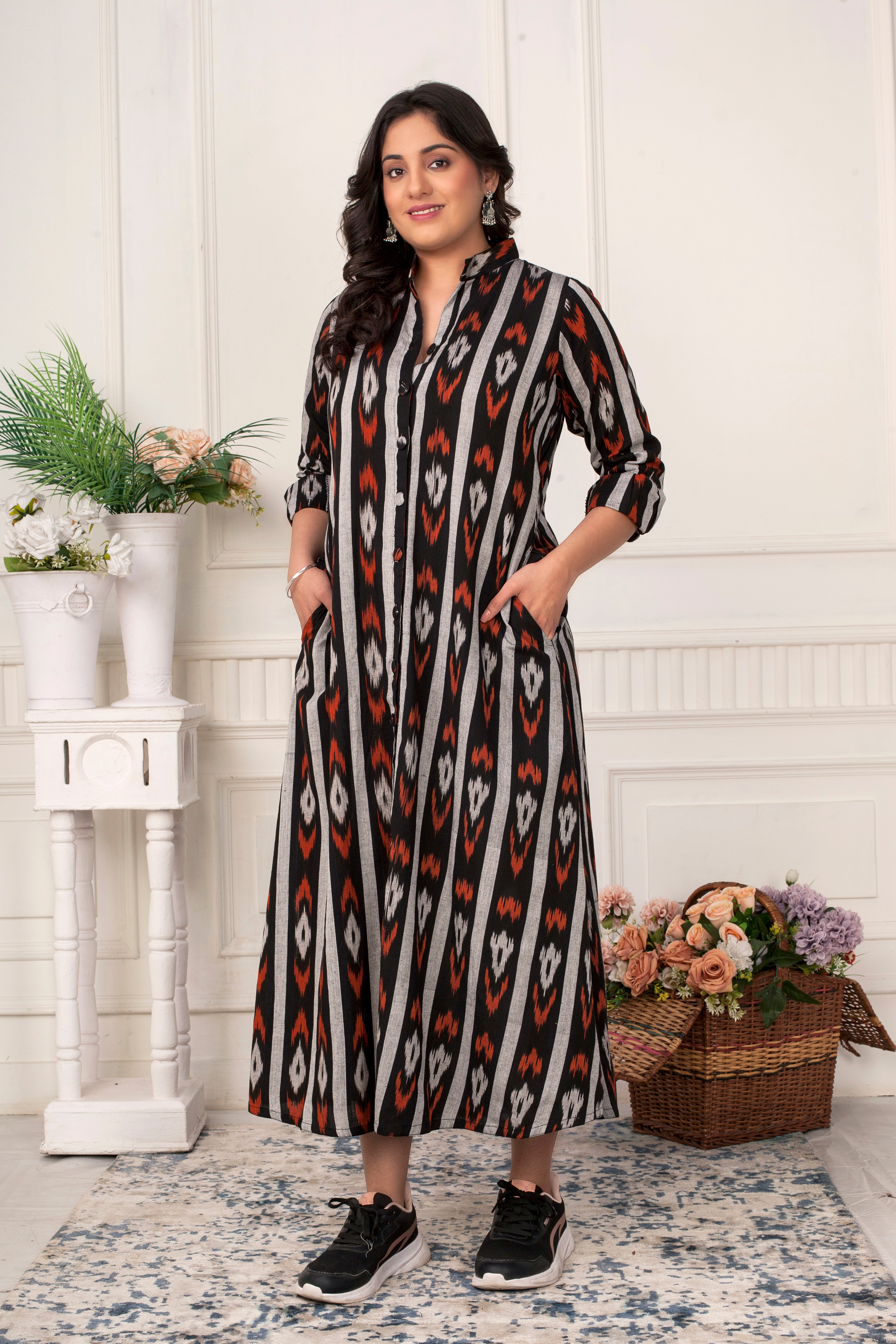 BLACK IKAT SHIRT DRESS