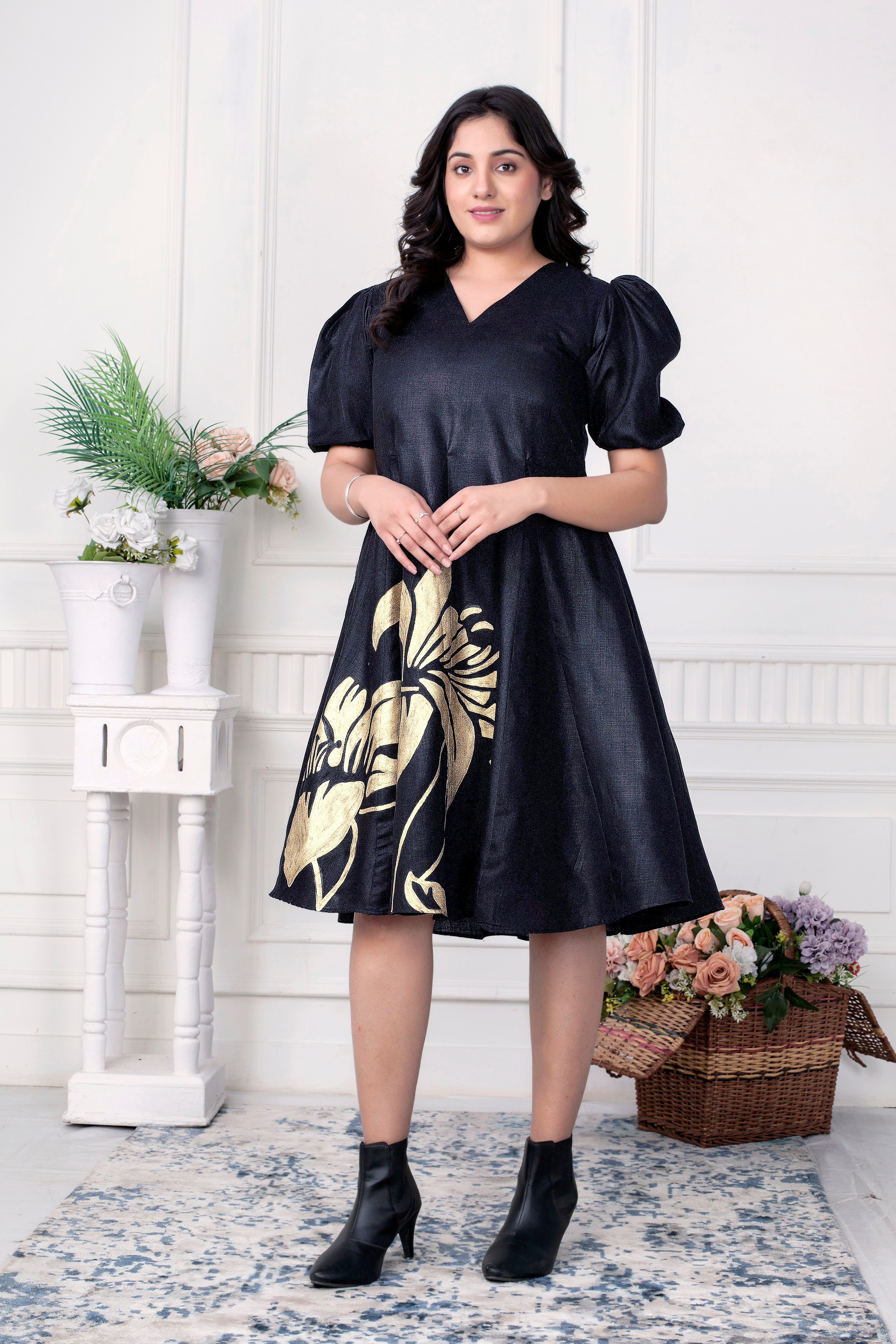 THE NOIR BLOOM DRESS-HANDPAINTED ELEGANCE