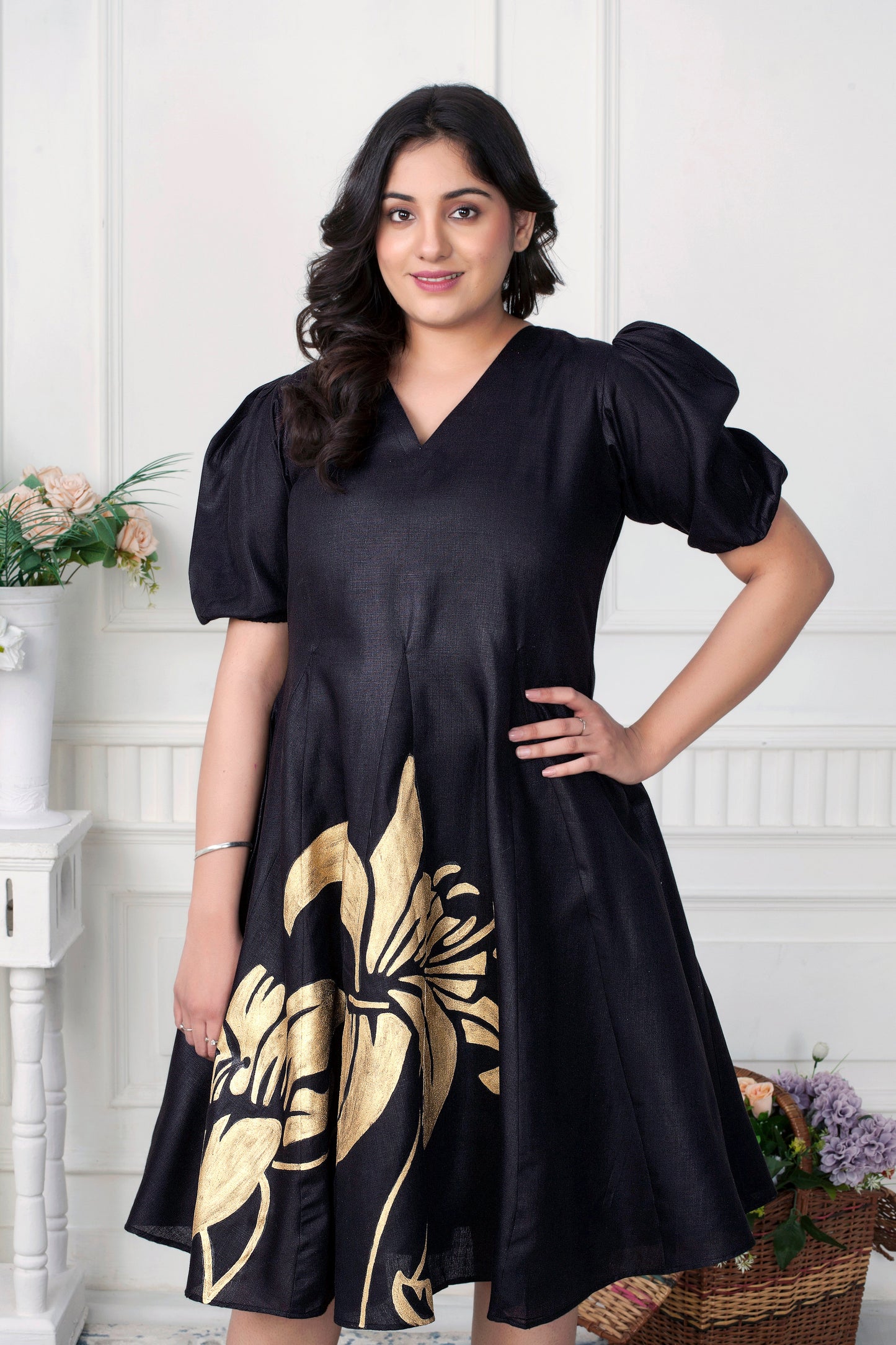 THE NOIR BLOOM DRESS-HANDPAINTED ELEGANCE
