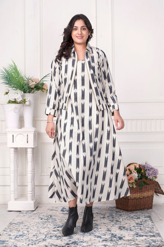 VERSATILE IKAT HANDLOOM ZIPPER JACKET & DRESS SET