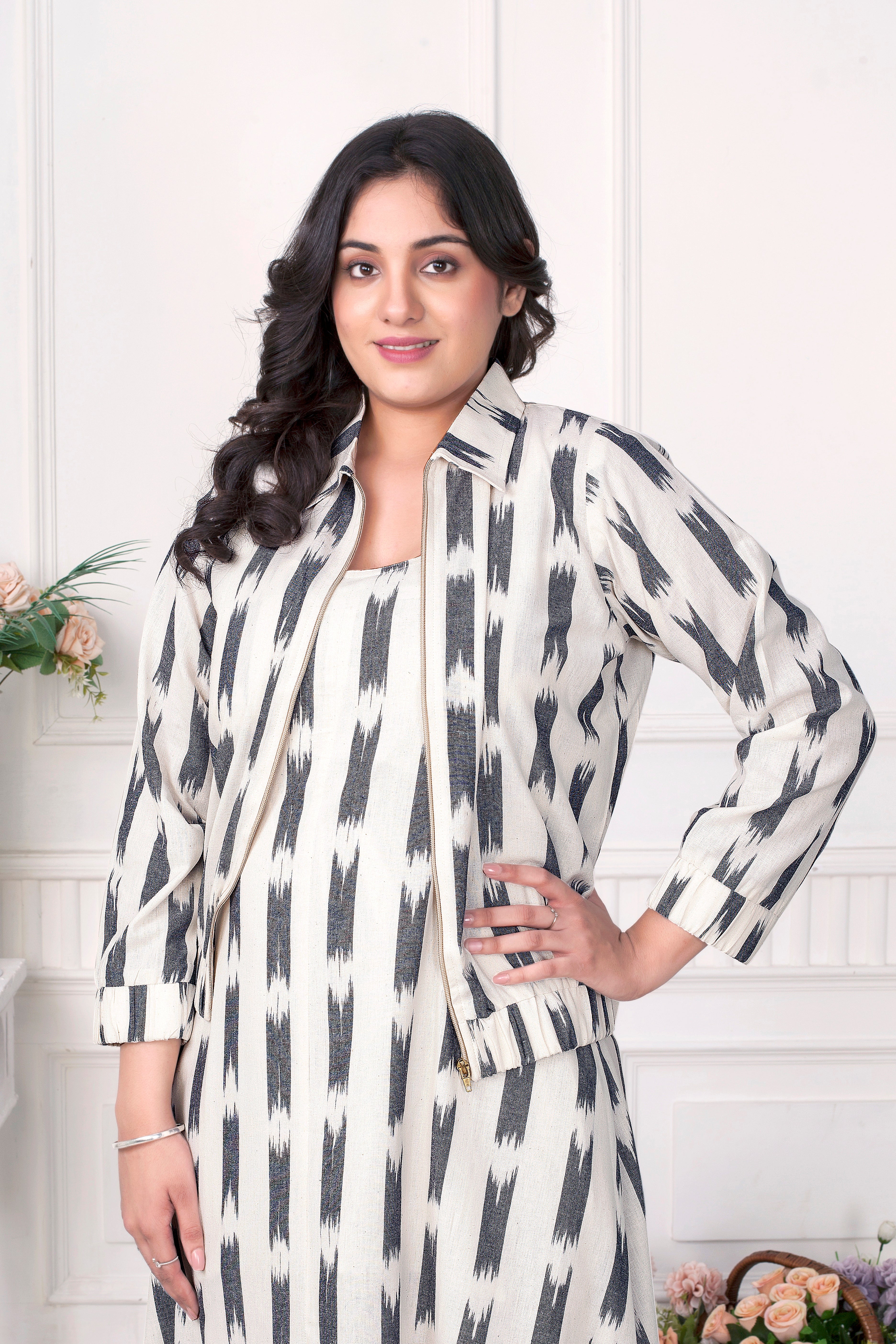VERSATILE IKAT HANDLOOM ZIPPER JACKET & DRESS SET