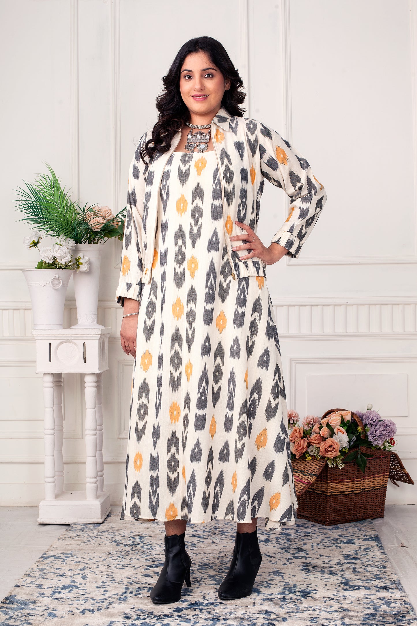 DAFFODIL ZIPPER IKAT HANDLOOM JACKET DRESS