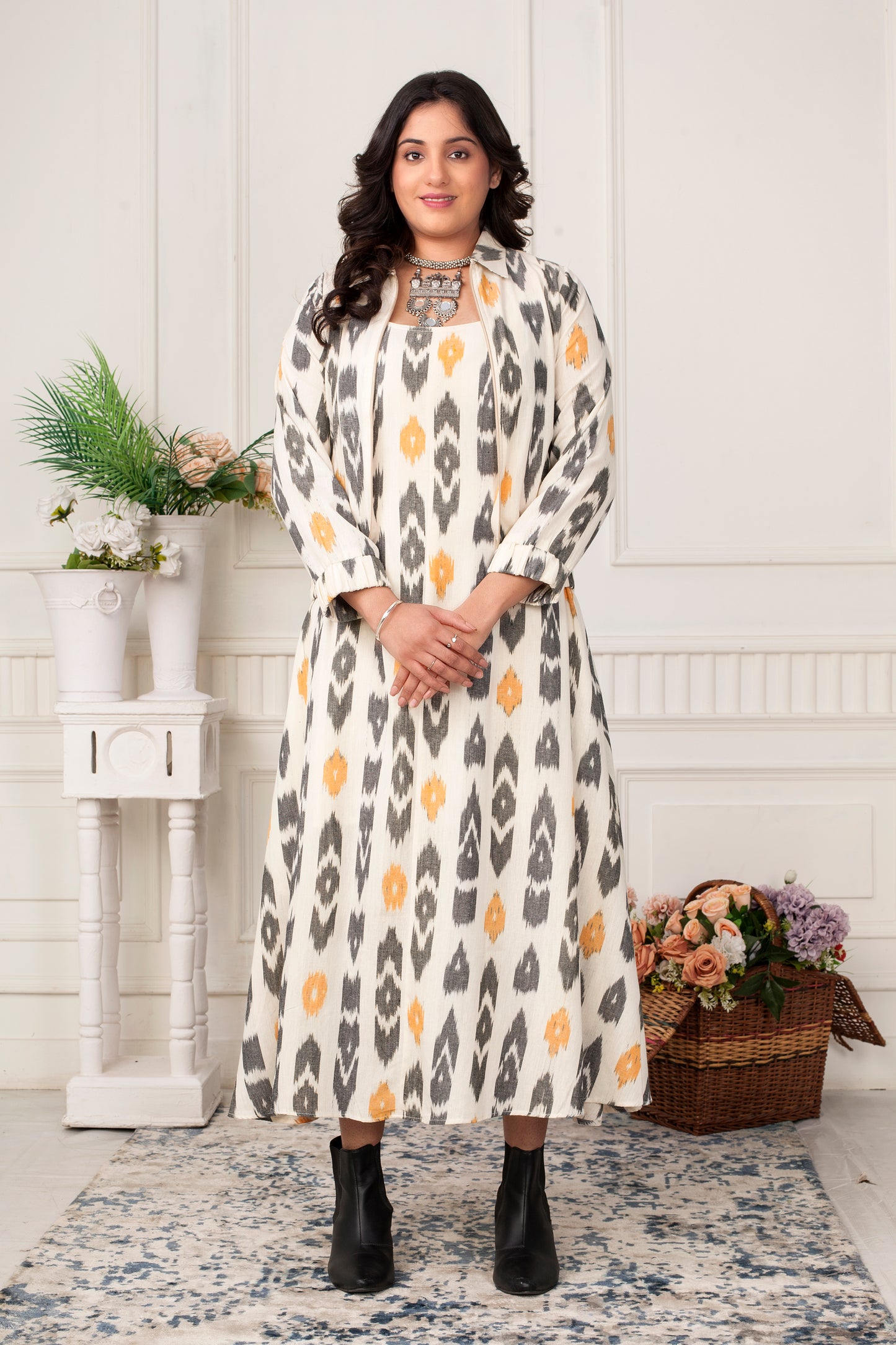 DAFFODIL ZIPPER IKAT HANDLOOM JACKET DRESS
