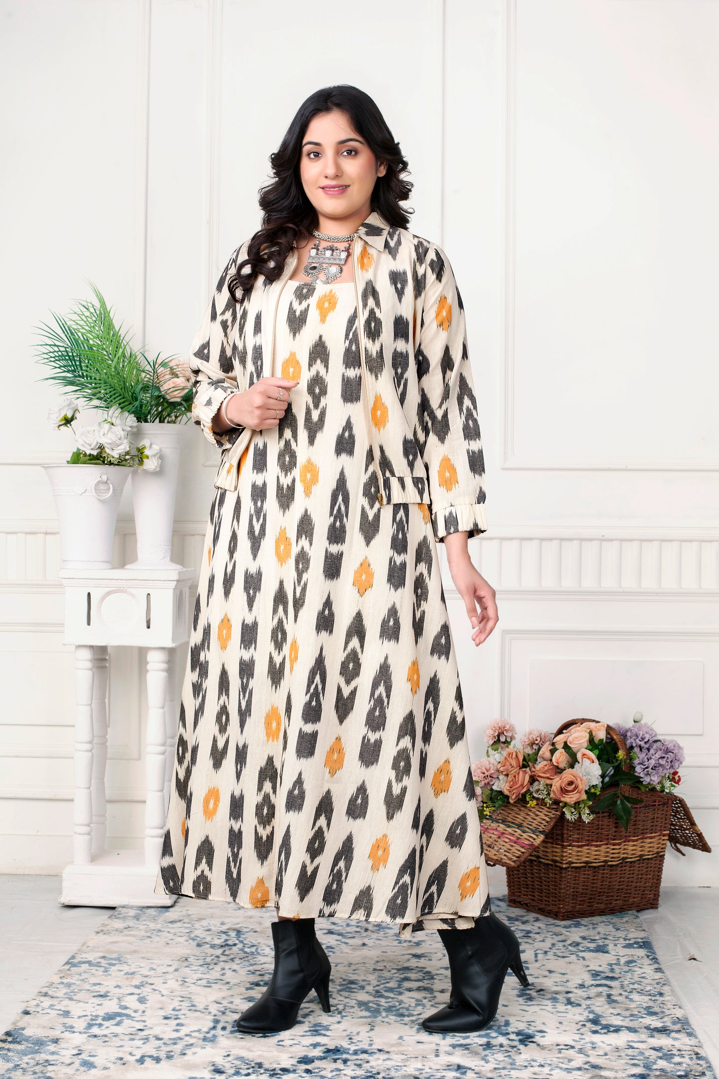 DAFFODIL ZIPPER IKAT HANDLOOM JACKET DRESS