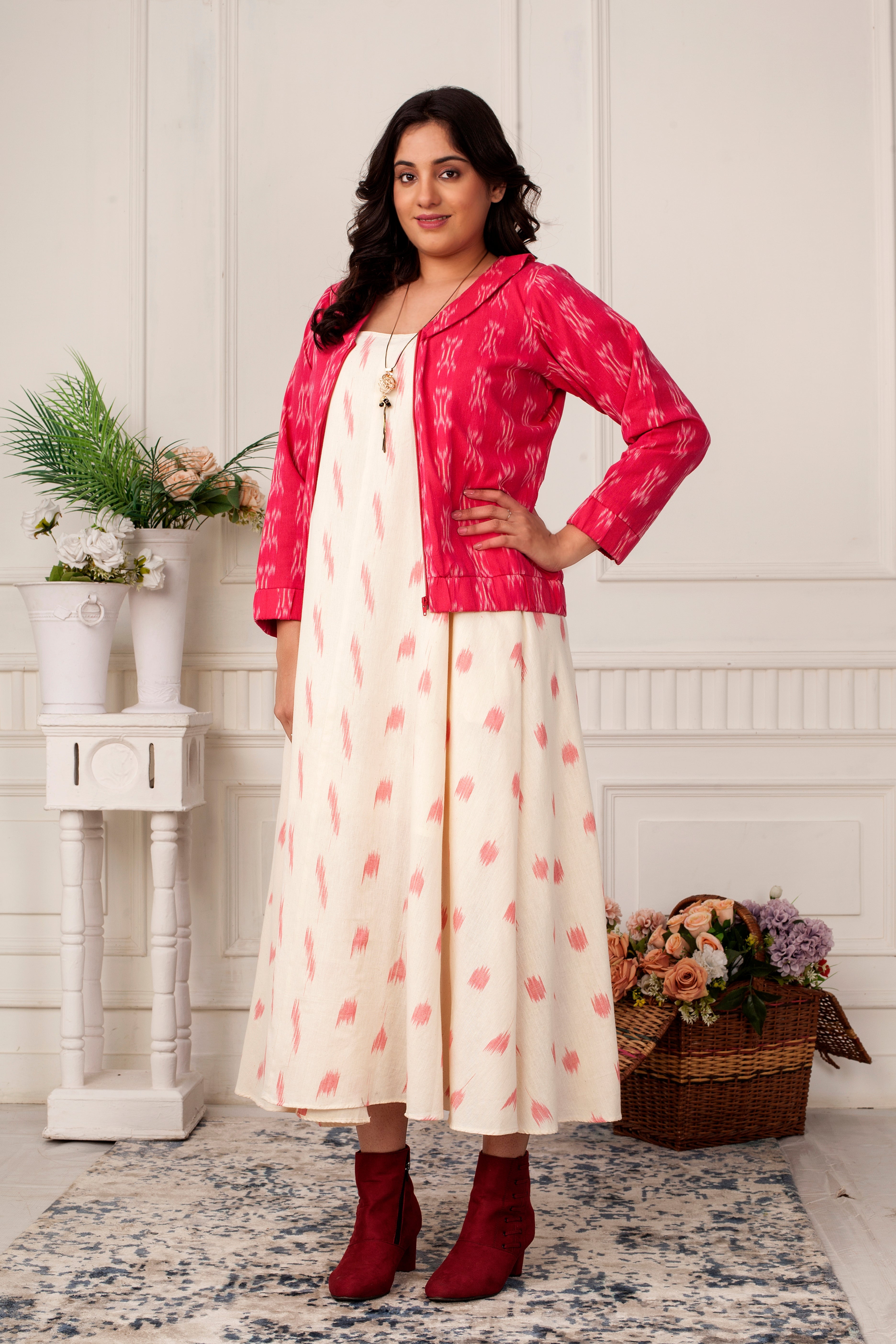 BLUSH IKAT JACKET WITH LOOSE DRESS