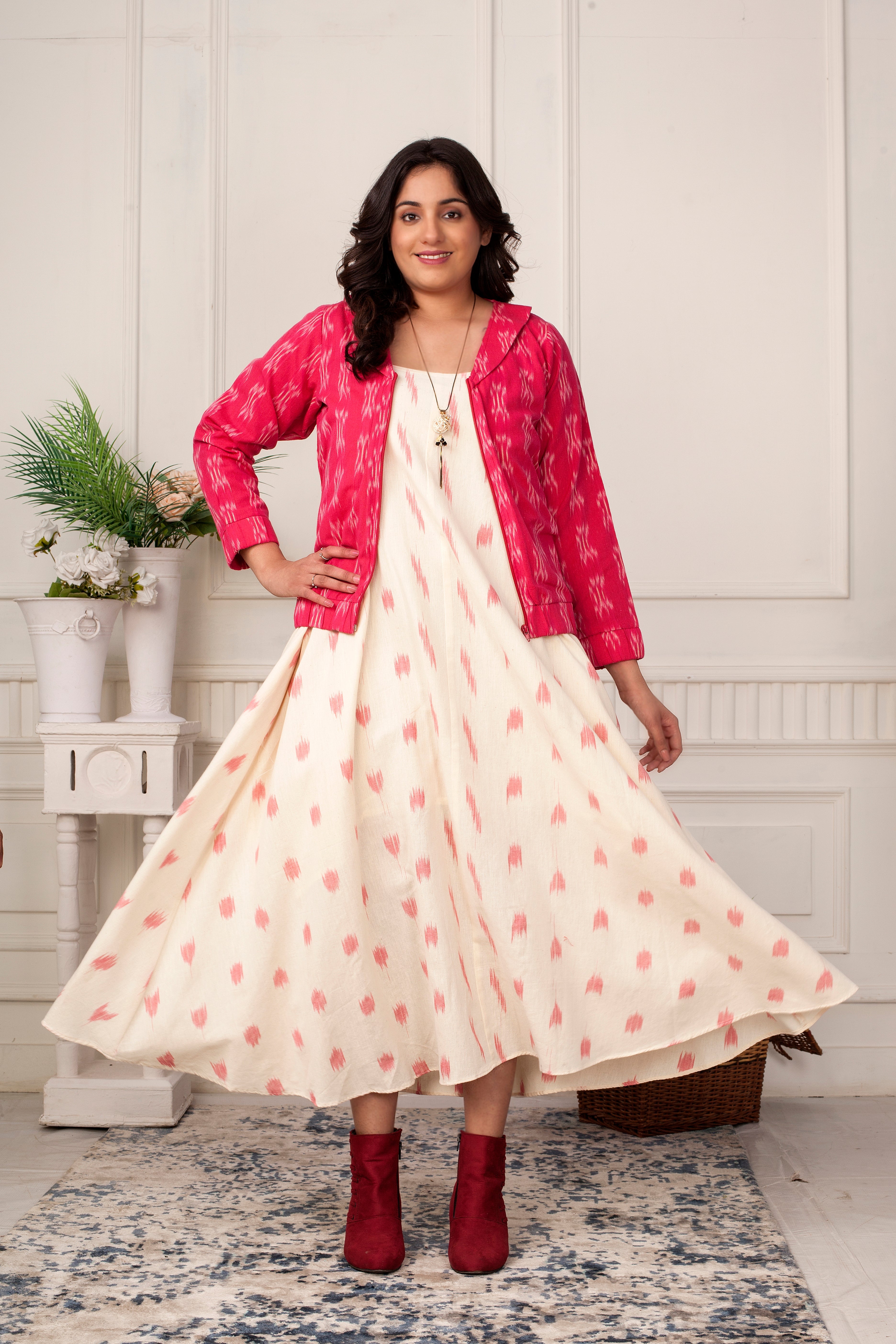 BLUSH IKAT JACKET WITH LOOSE DRESS