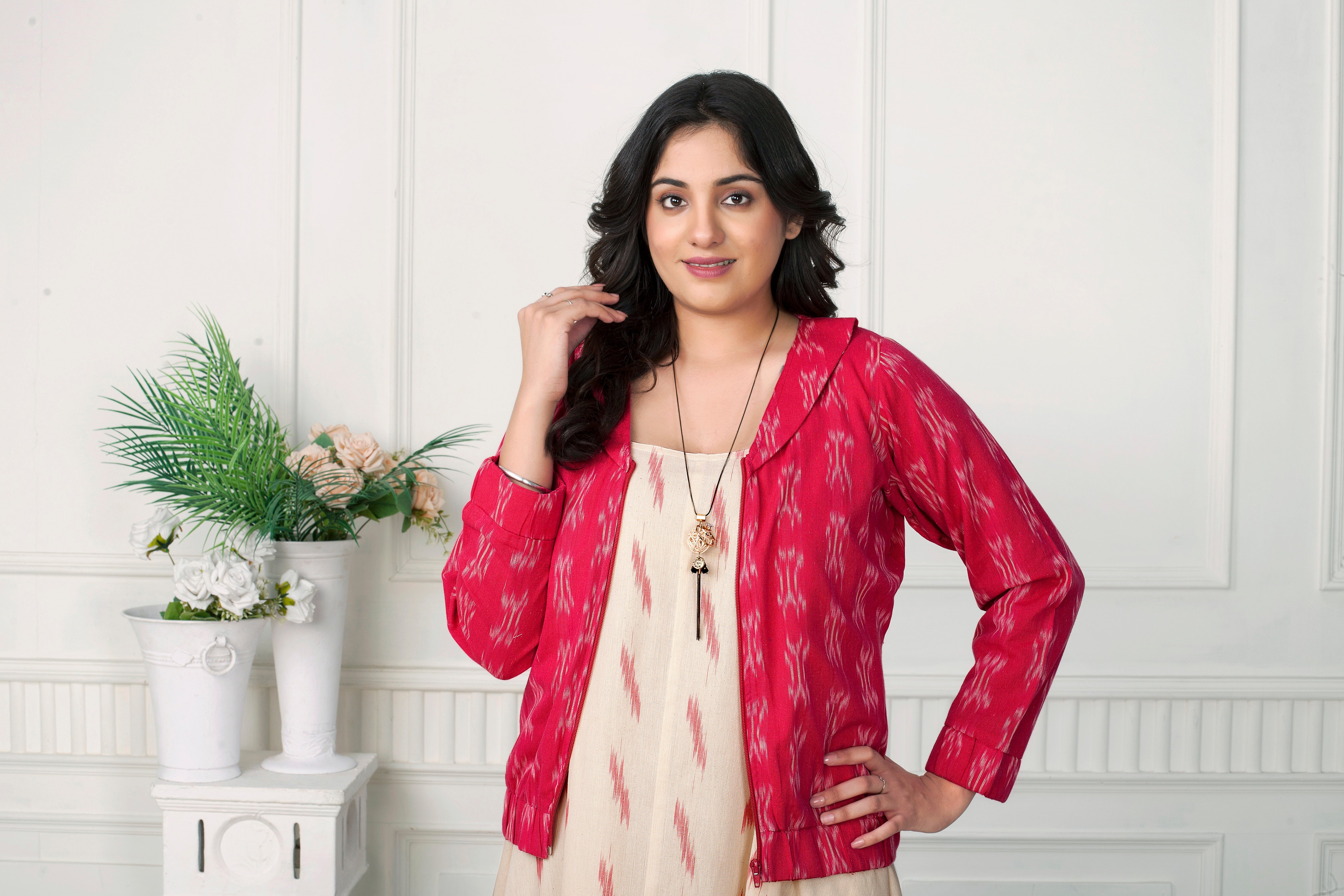 BLUSH IKAT JACKET WITH LOOSE DRESS