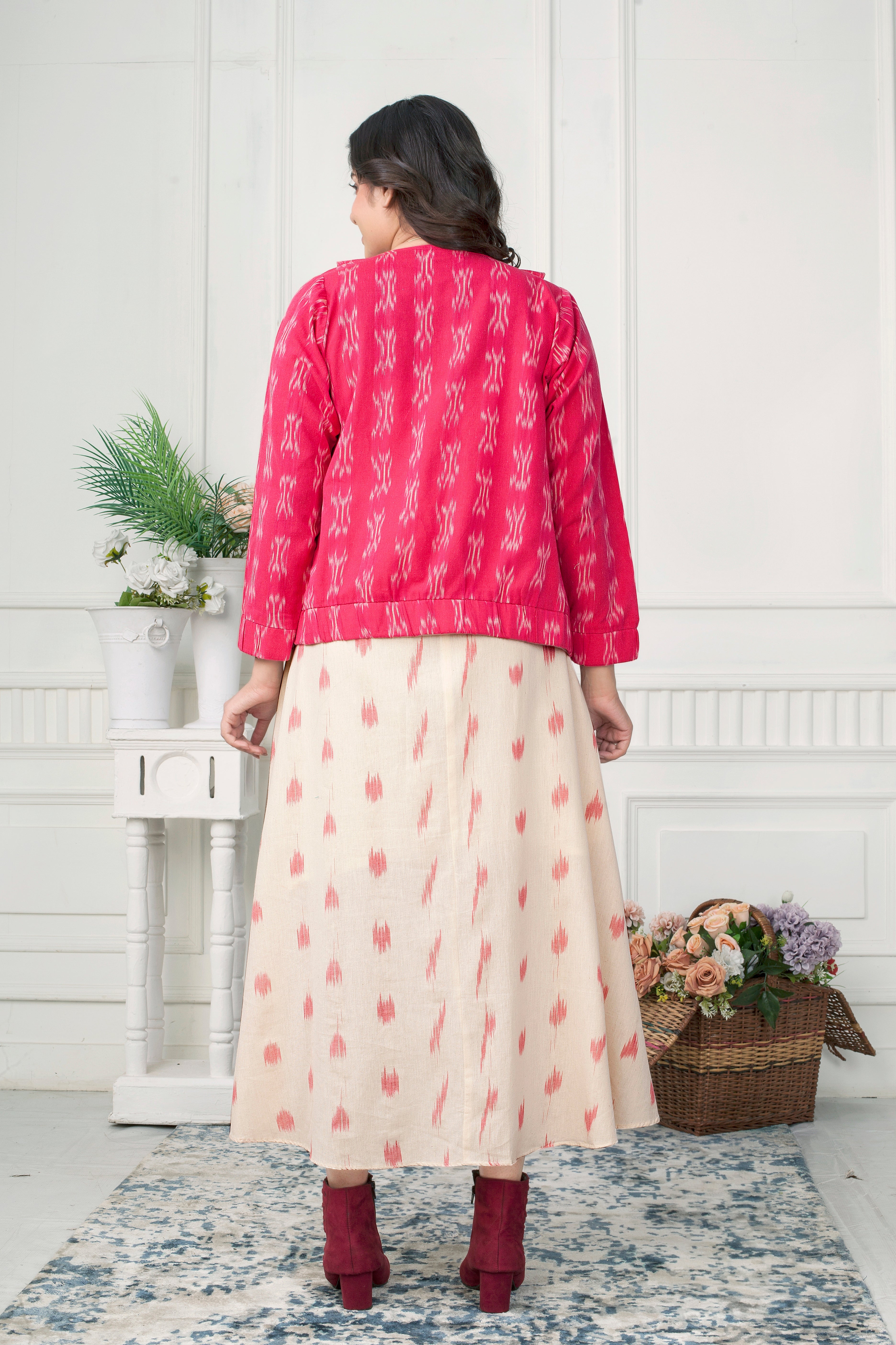 BLUSH IKAT JACKET WITH LOOSE DRESS