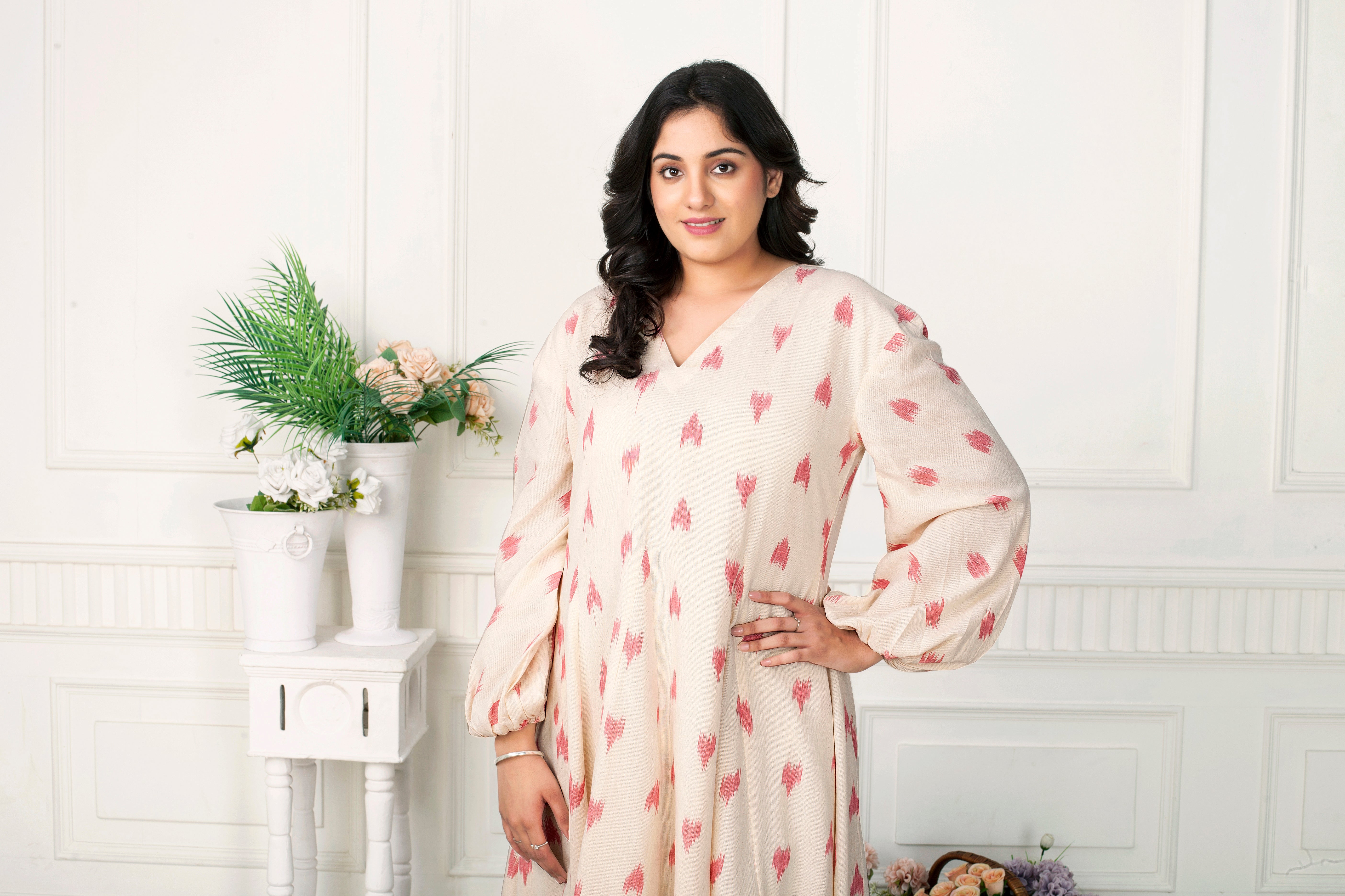 BLUSH BREEZE IKAT FLARED DRESS