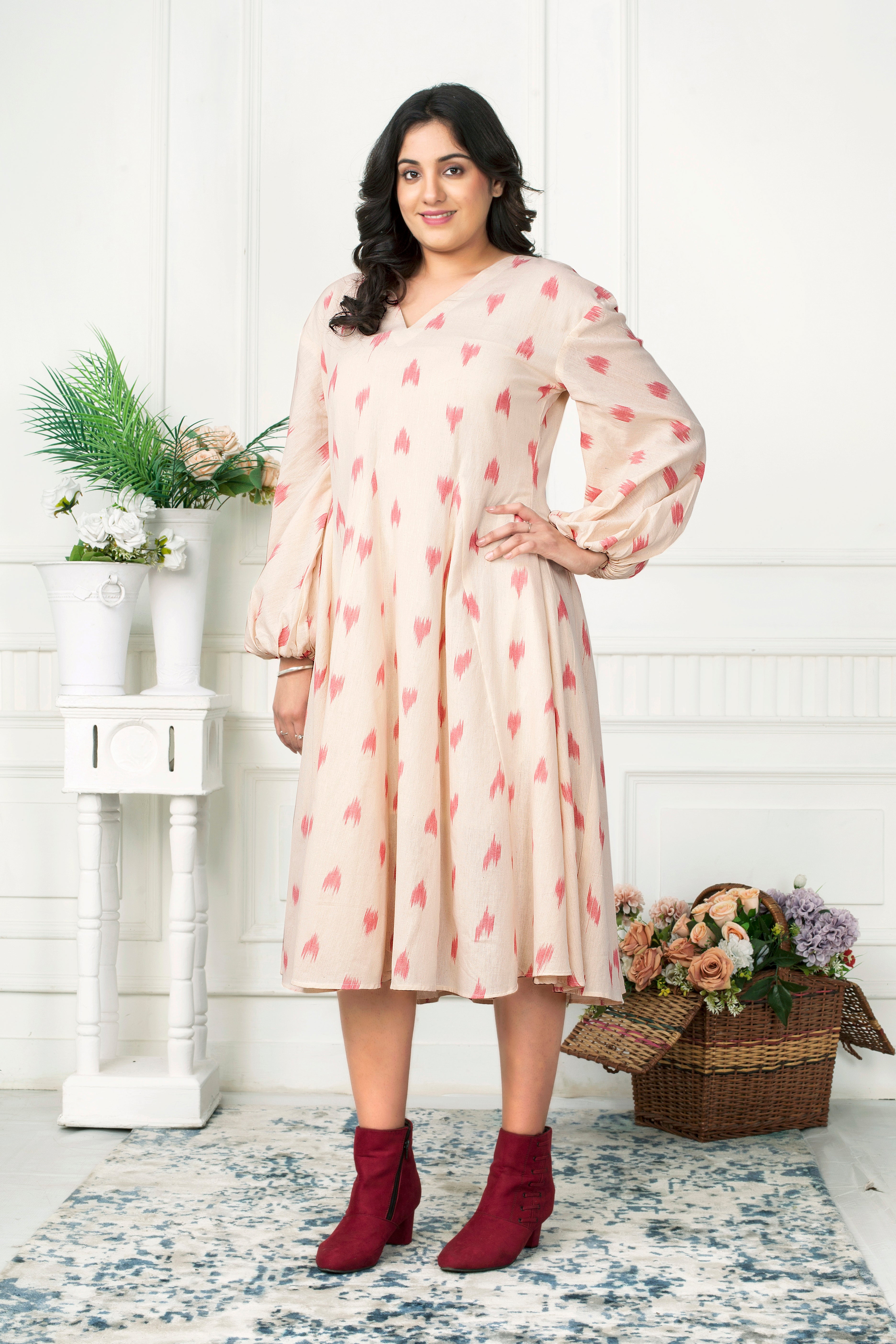 BLUSH BREEZE IKAT FLARED DRESS