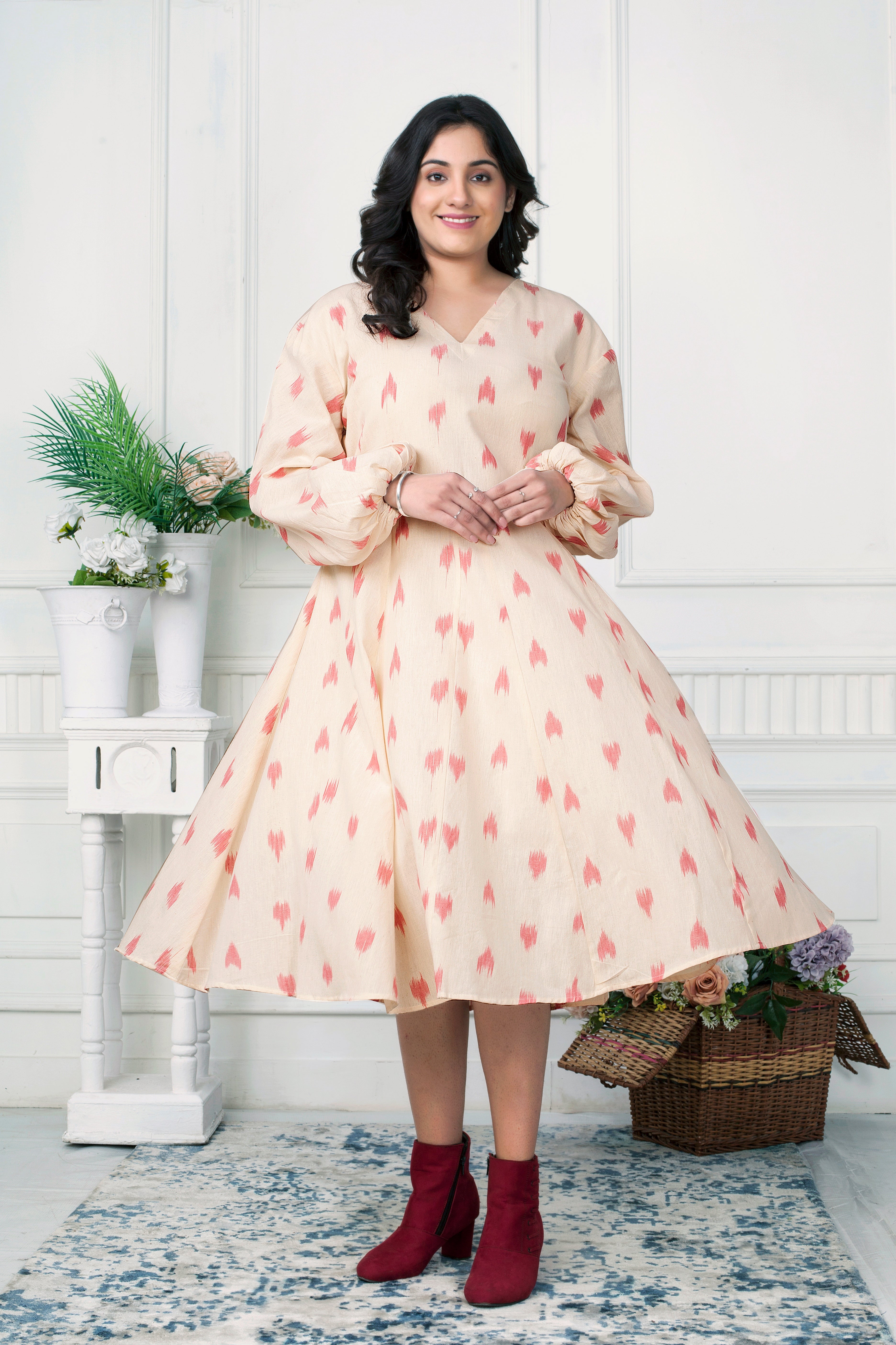 BLUSH BREEZE IKAT FLARED DRESS