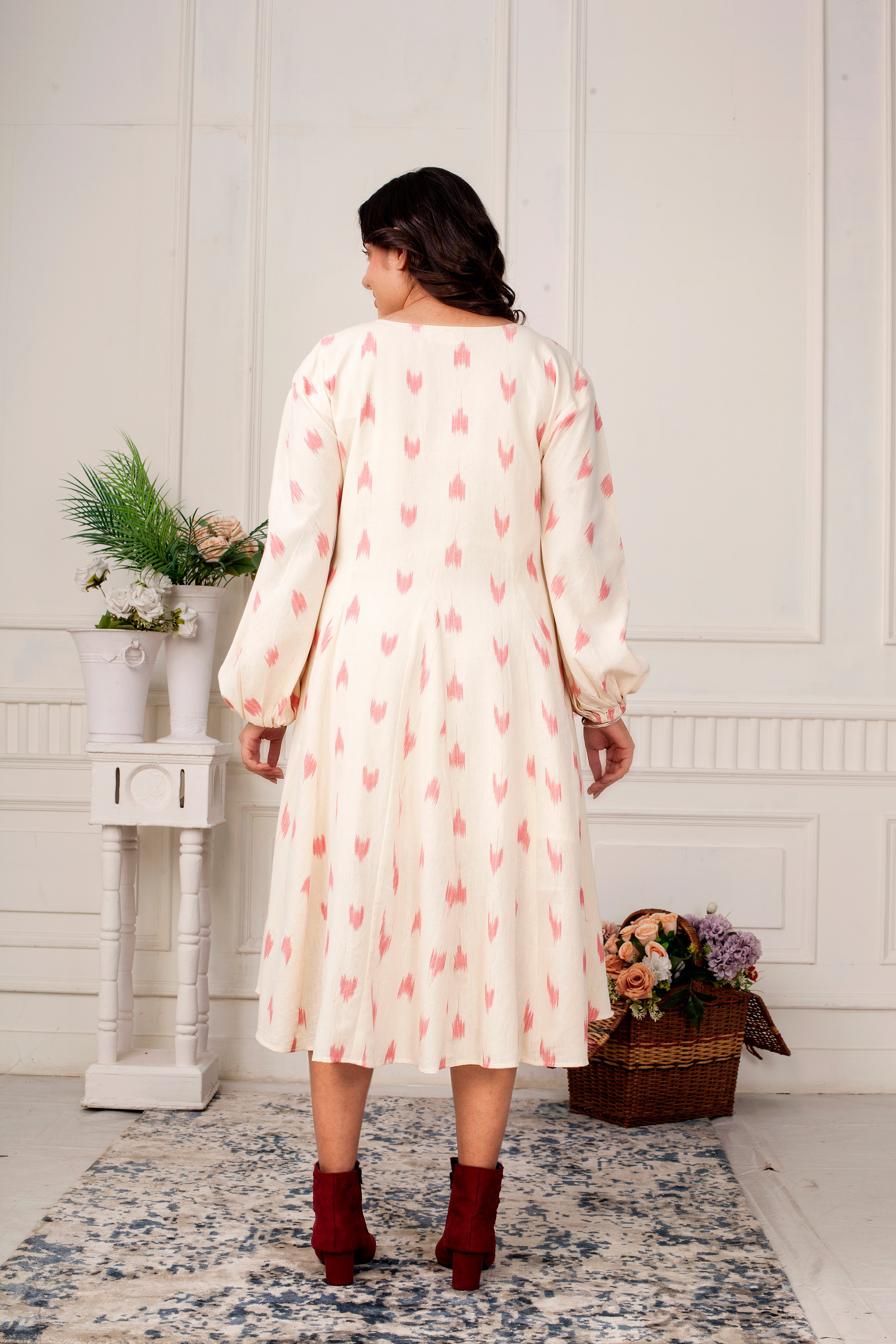BLUSH BREEZE IKAT FLARED DRESS