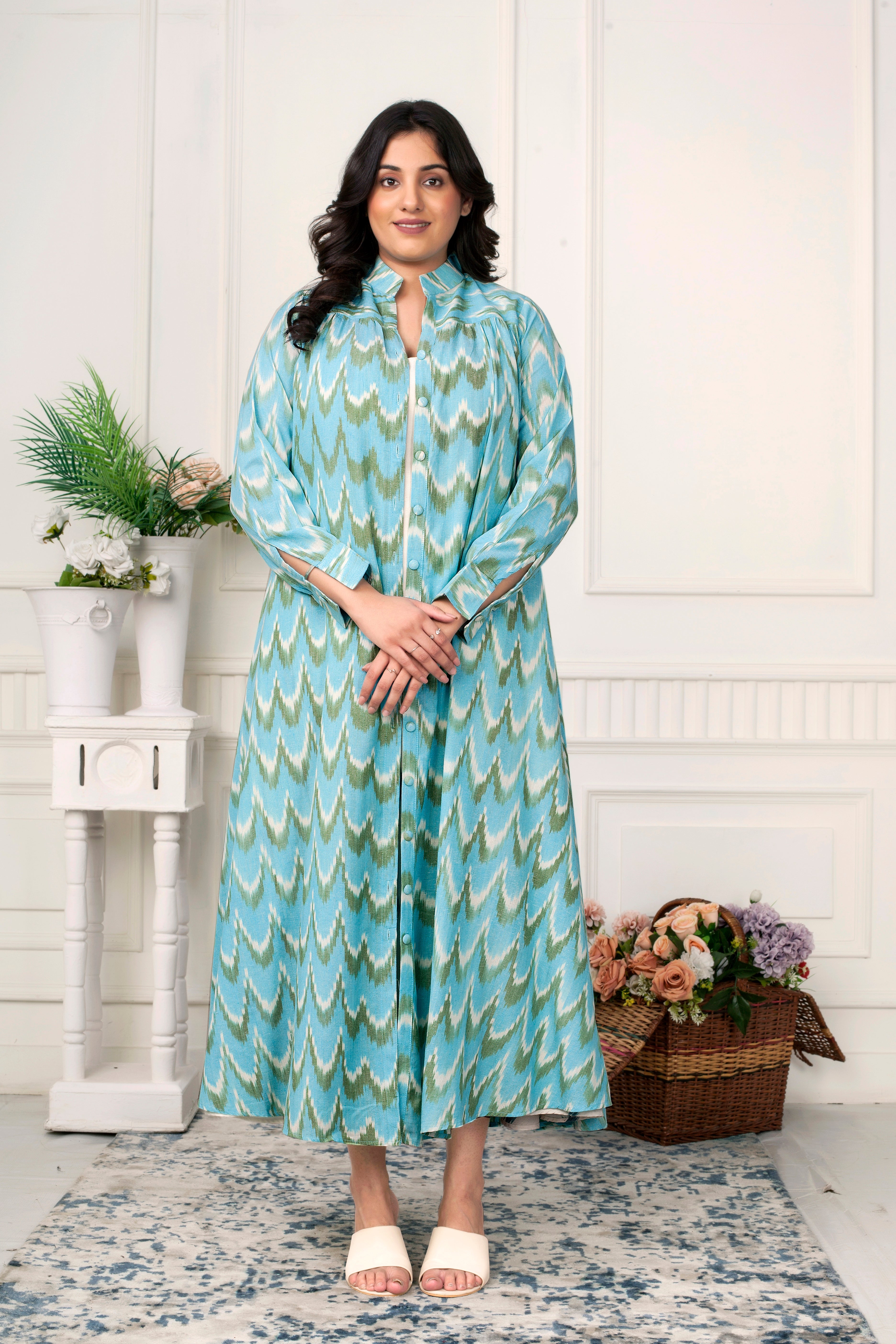 AQUA BLUE IKAT HANDLOOM JACKET DRESS