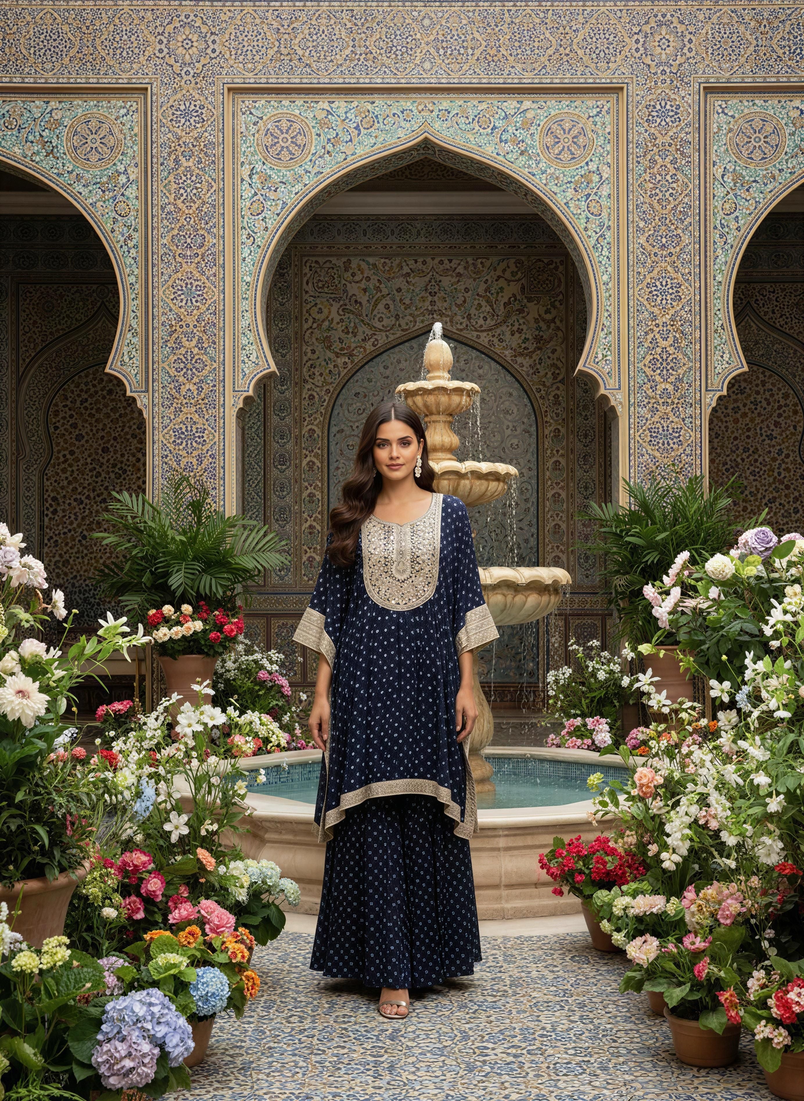 Midnight Noor Kaftan Kurta Set with Flared Skirt Palazzo