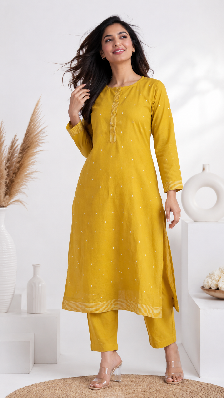 MUSTARD COTTON KURTA PANT SET