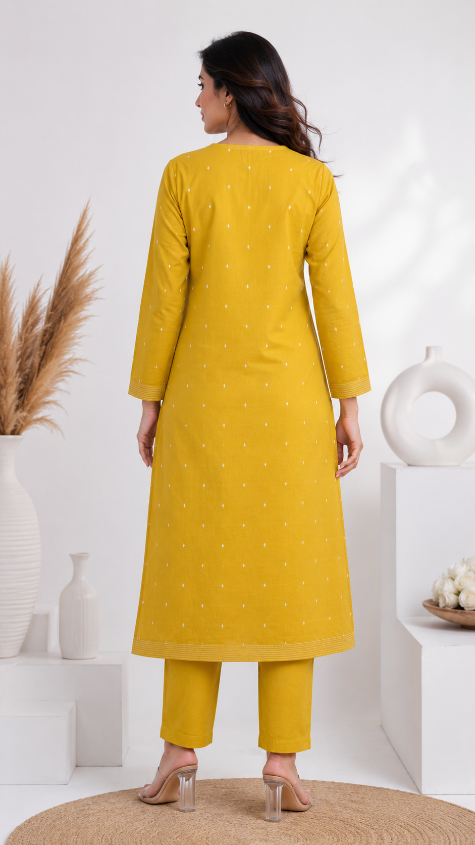 MUSTARD COTTON KURTA PANT SET