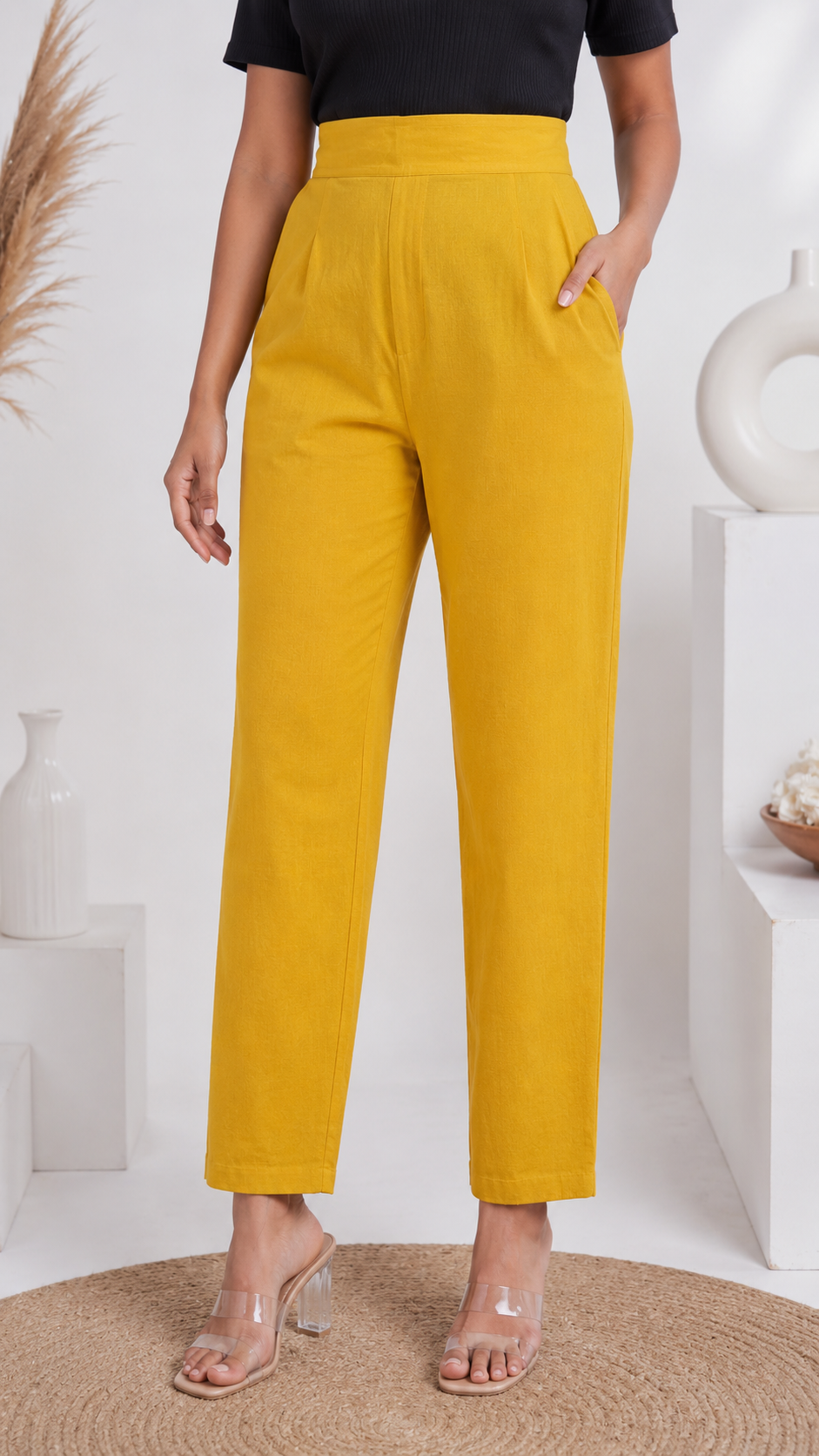 MUSTARD COTTON STRAIGHT PANT