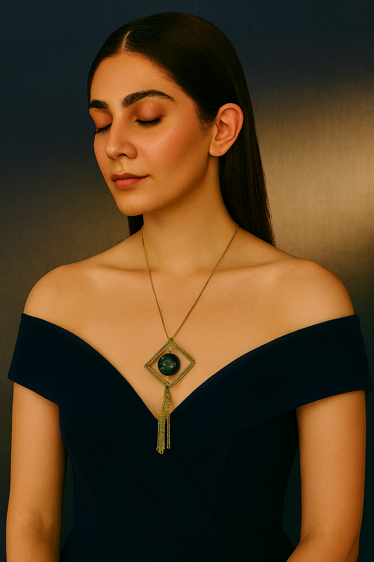 Blue Geometric Tassel Pendant Necklace
