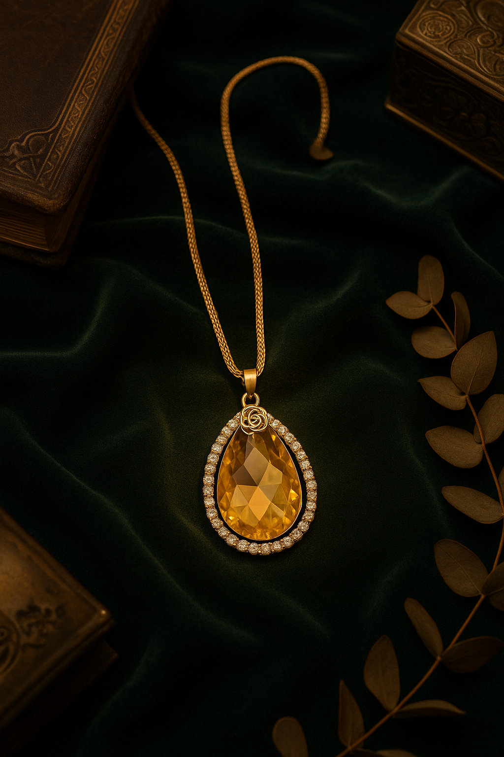 Elegant Gold yellow Teardrop Pendant Necklace