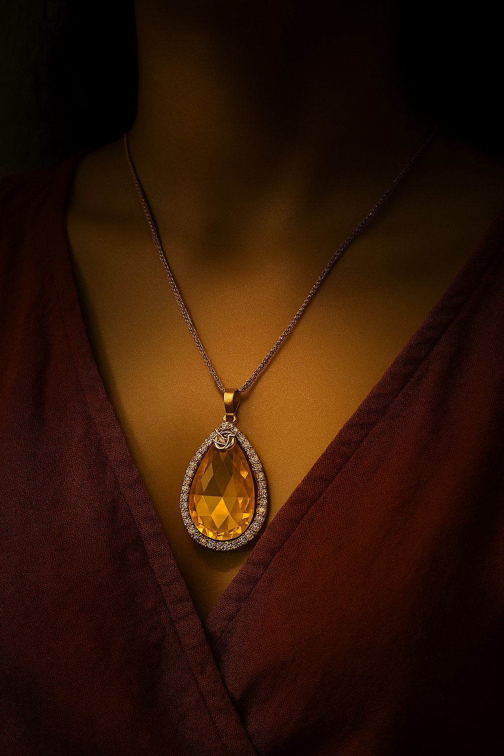 Elegant Gold yellow Teardrop Pendant Necklace