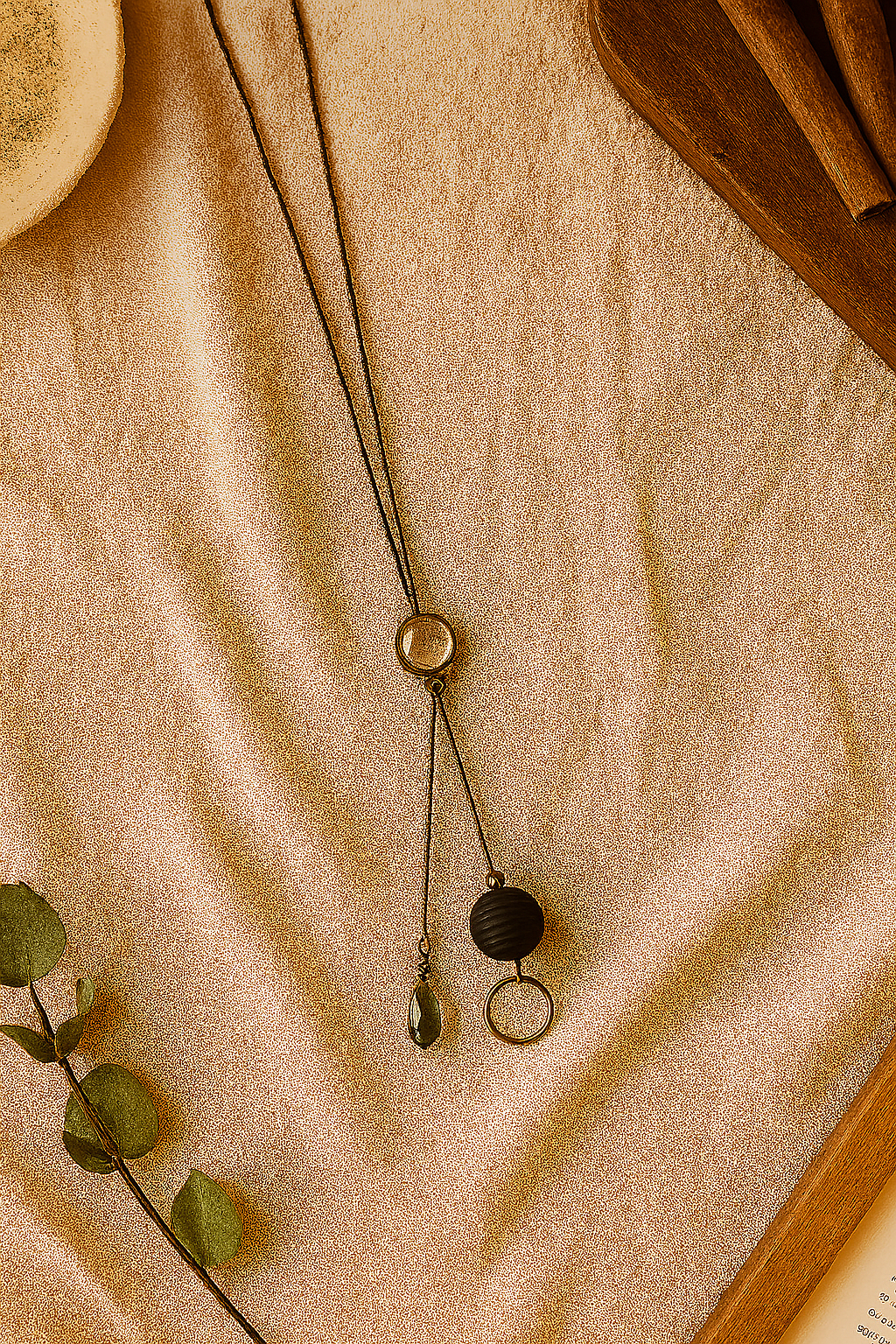 Elegant Dual Pendant Necklace with Black Bead & Crystal Drop