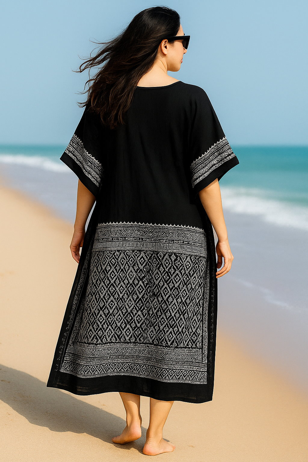 HANDBLOCKED BLACK KAFTAN DRESS
