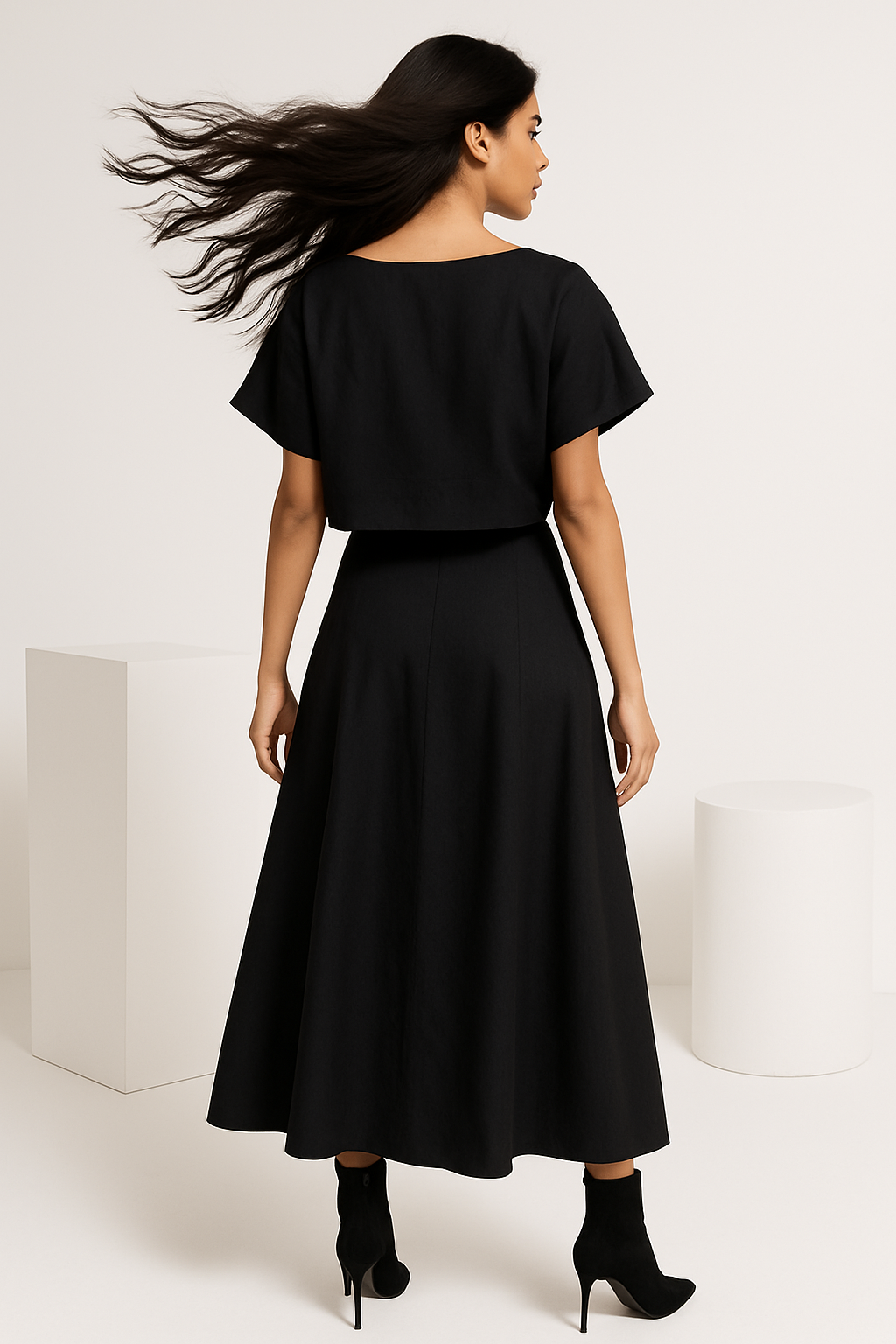 DENIM STRETCH CROP TOP AND SKIRT