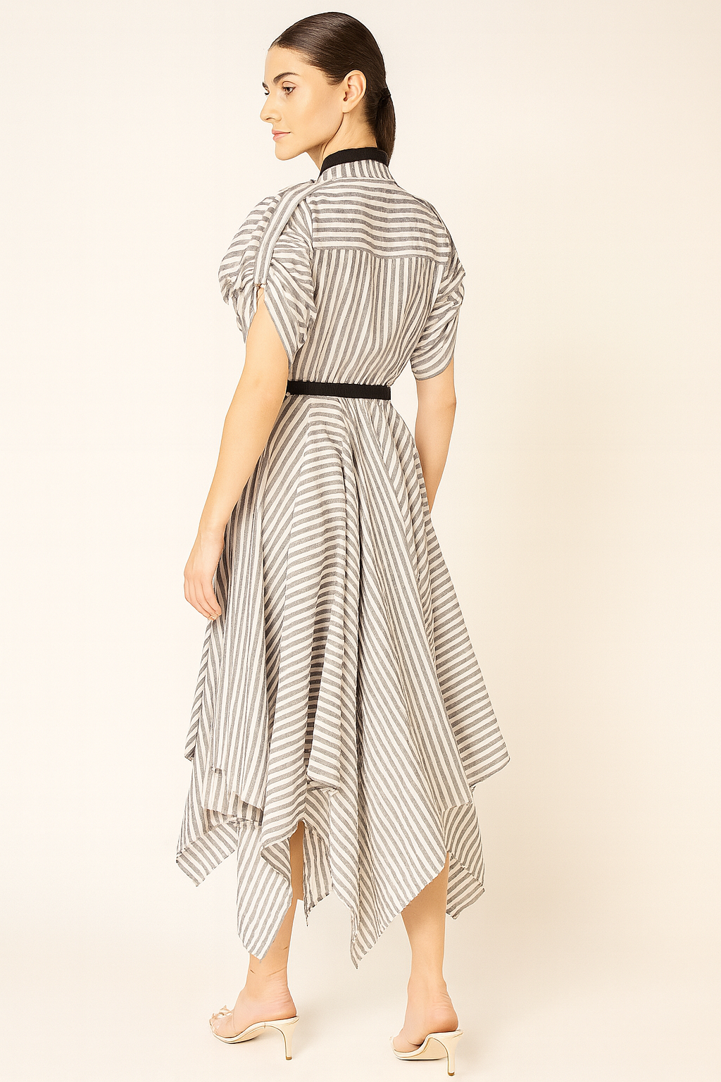 GREY AND WHITE STRIPE LINEN HANDKERCHIEF DRESS