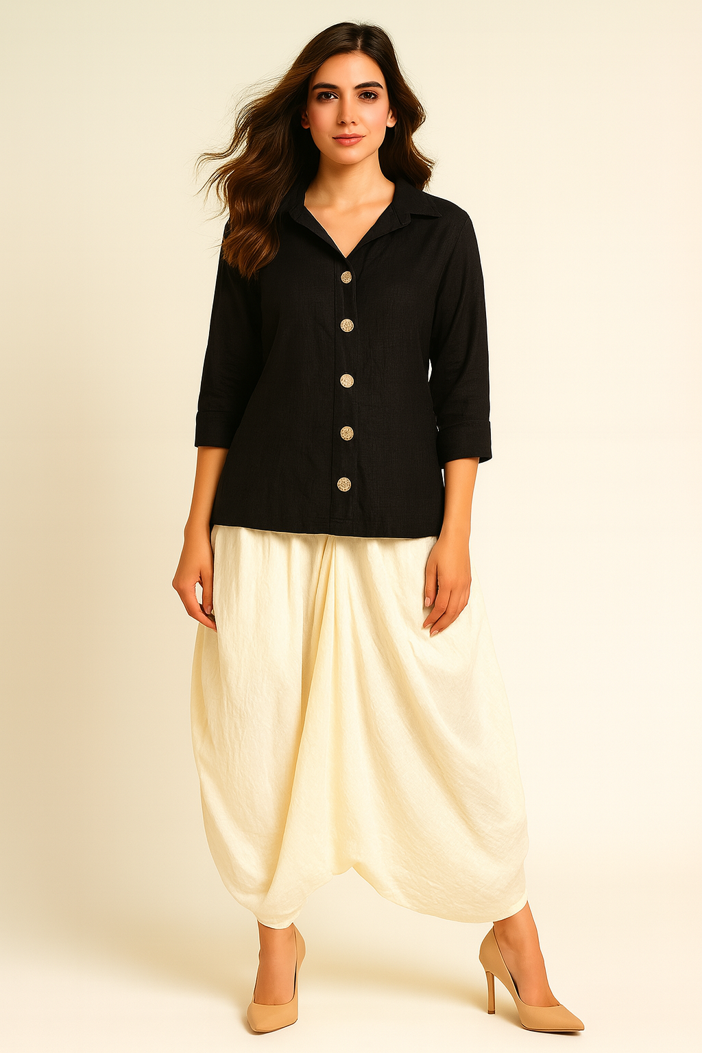 IVORY LINEN COWL SKIRT