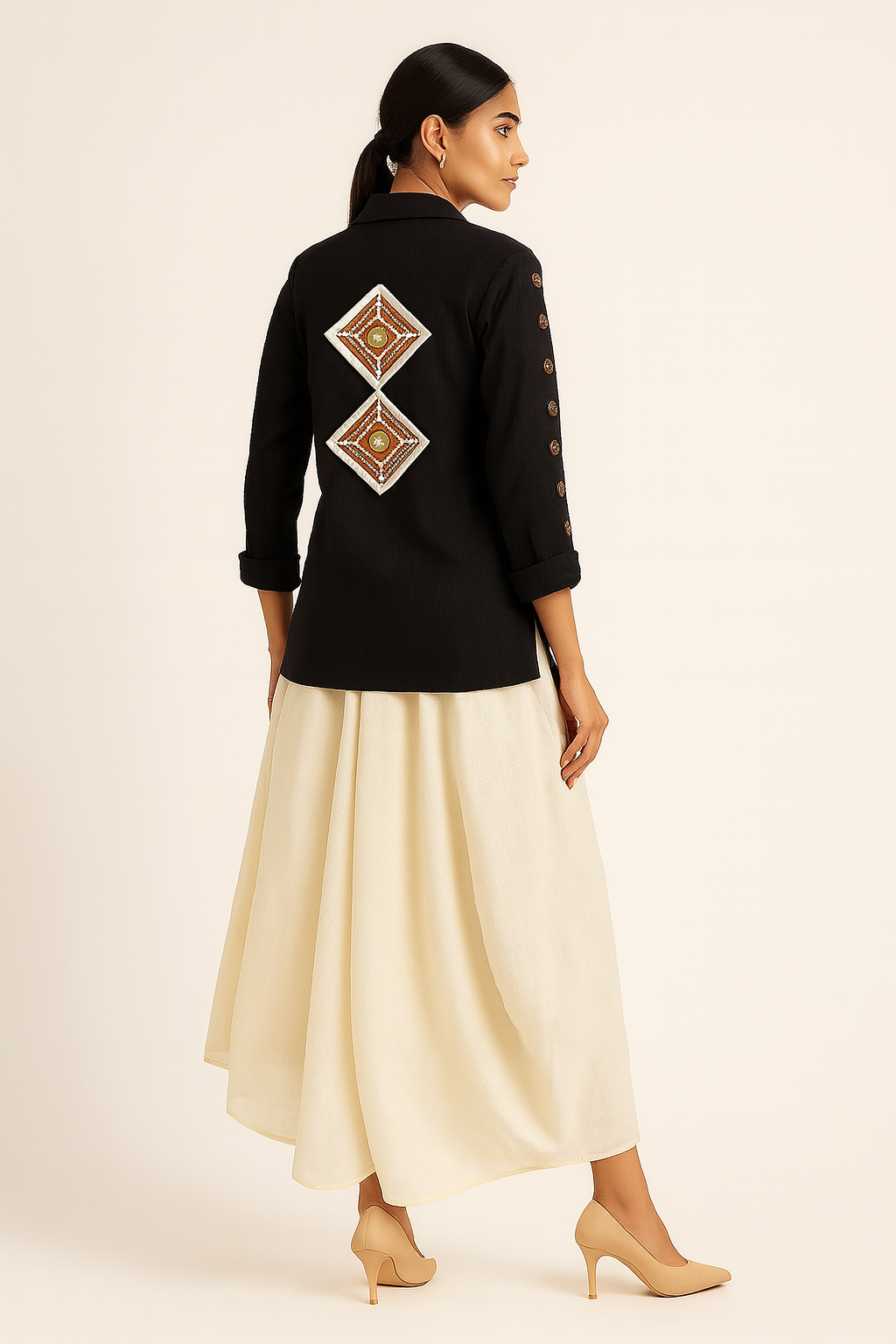 IVORY LINEN COWL SKIRT