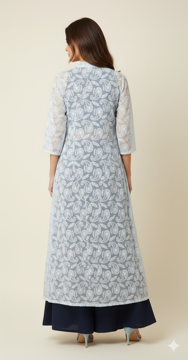 NAVY BLUE PALLAZO SET WITH CHICKENKARI JACKET