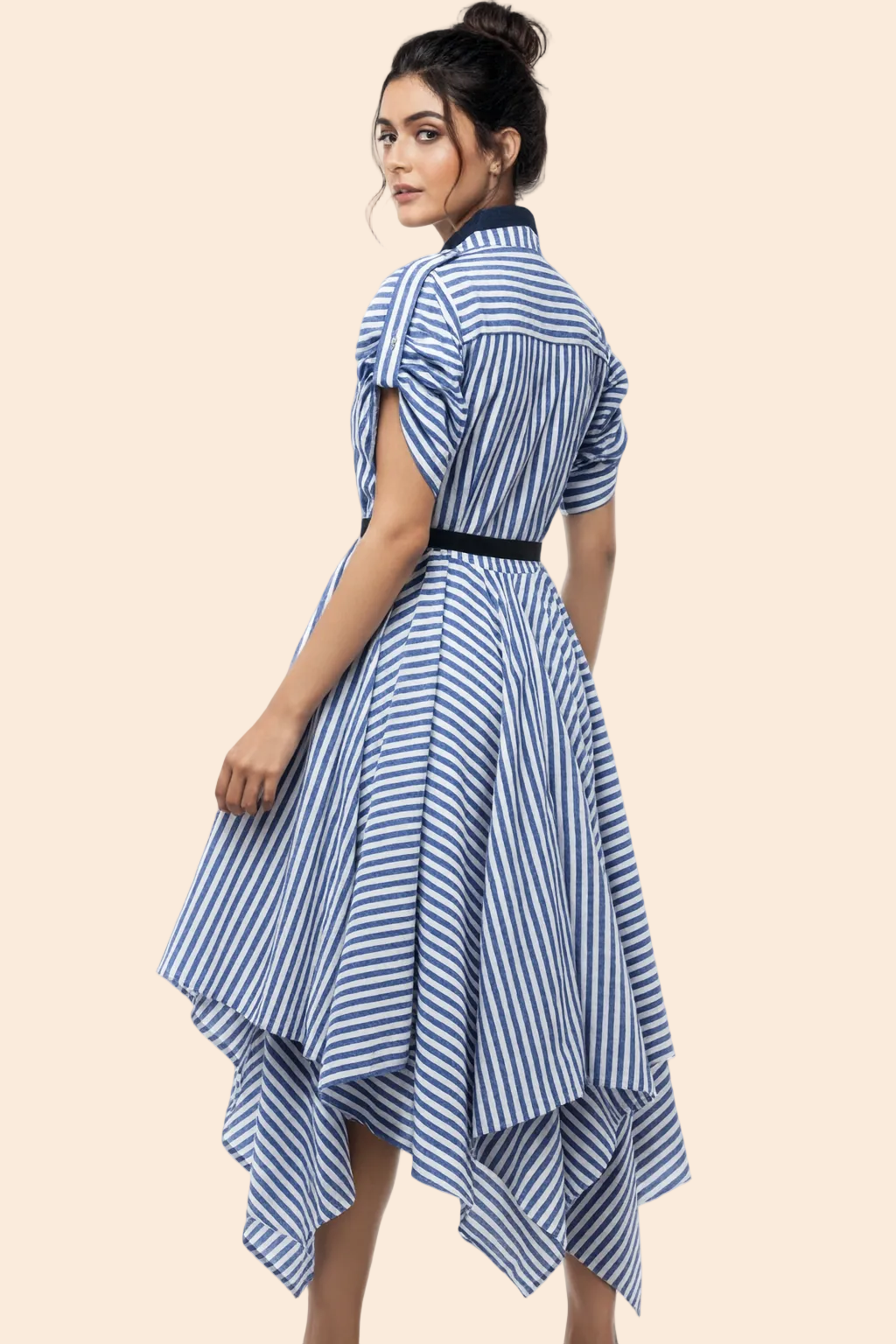 BLUE AND WHITE STRIPE LINEN HANDKERCHIEF DRESS