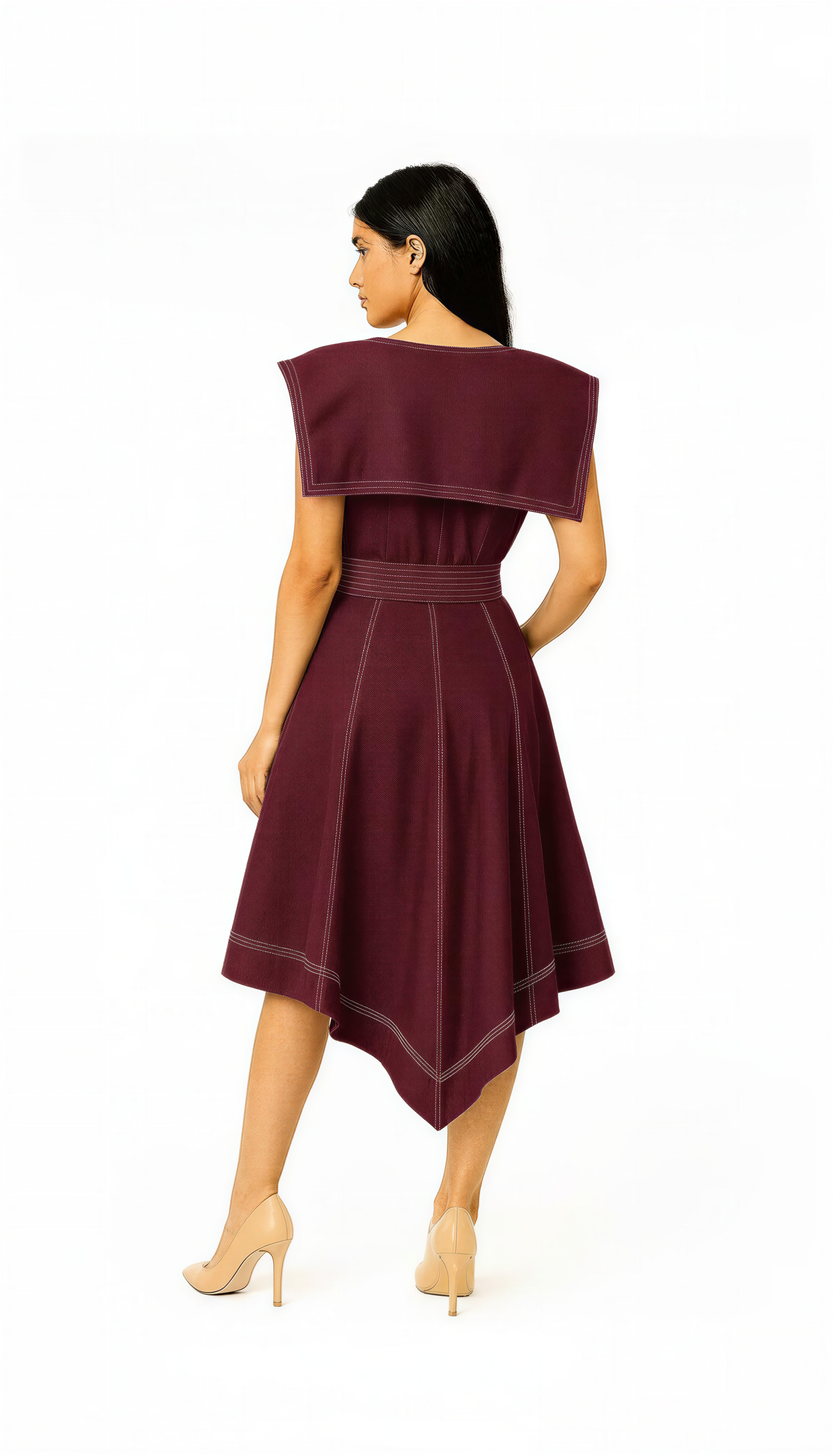 MAROON SLUB ZIG ZAG DRESS