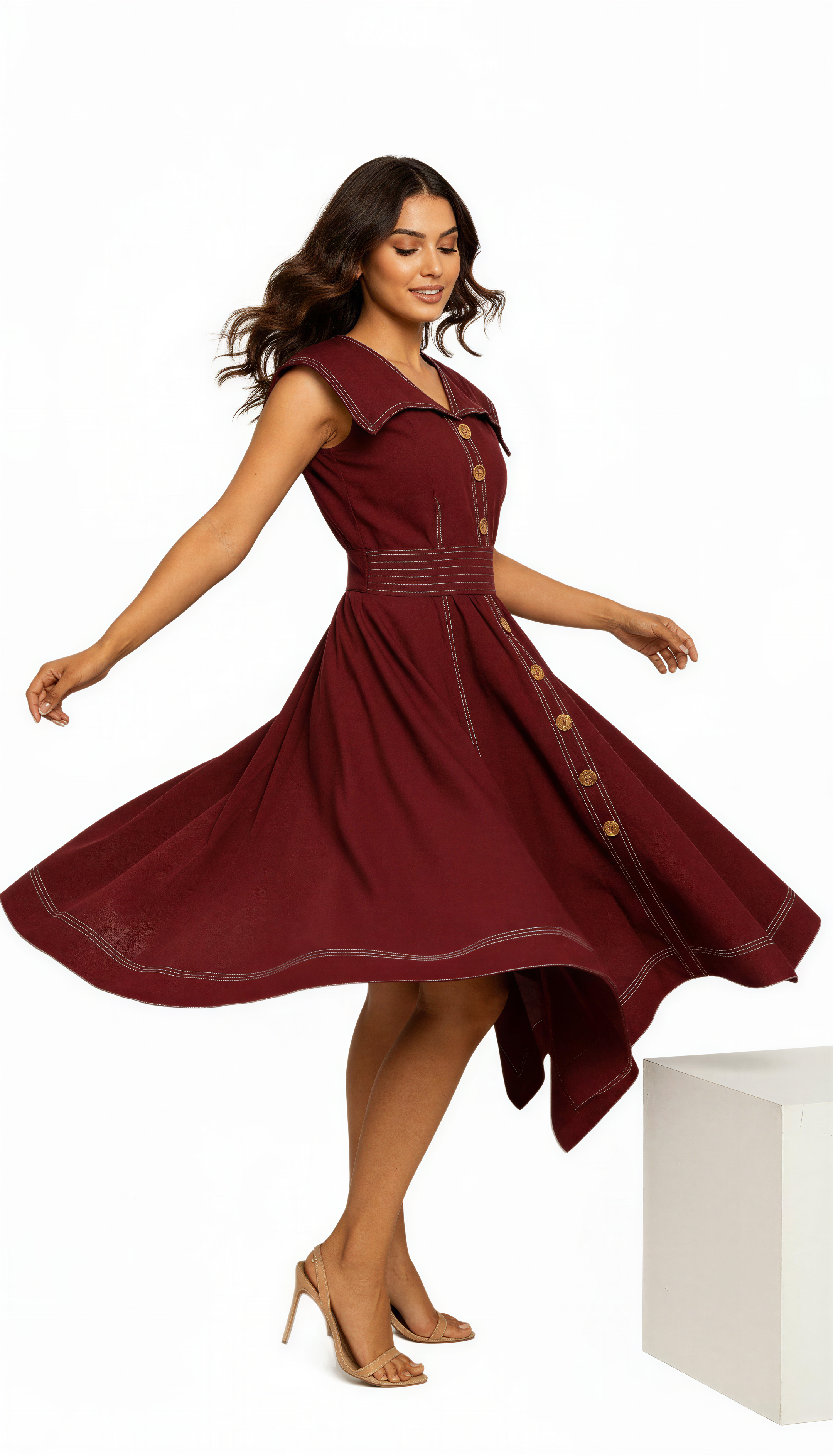 MAROON SLUB ZIG ZAG DRESS