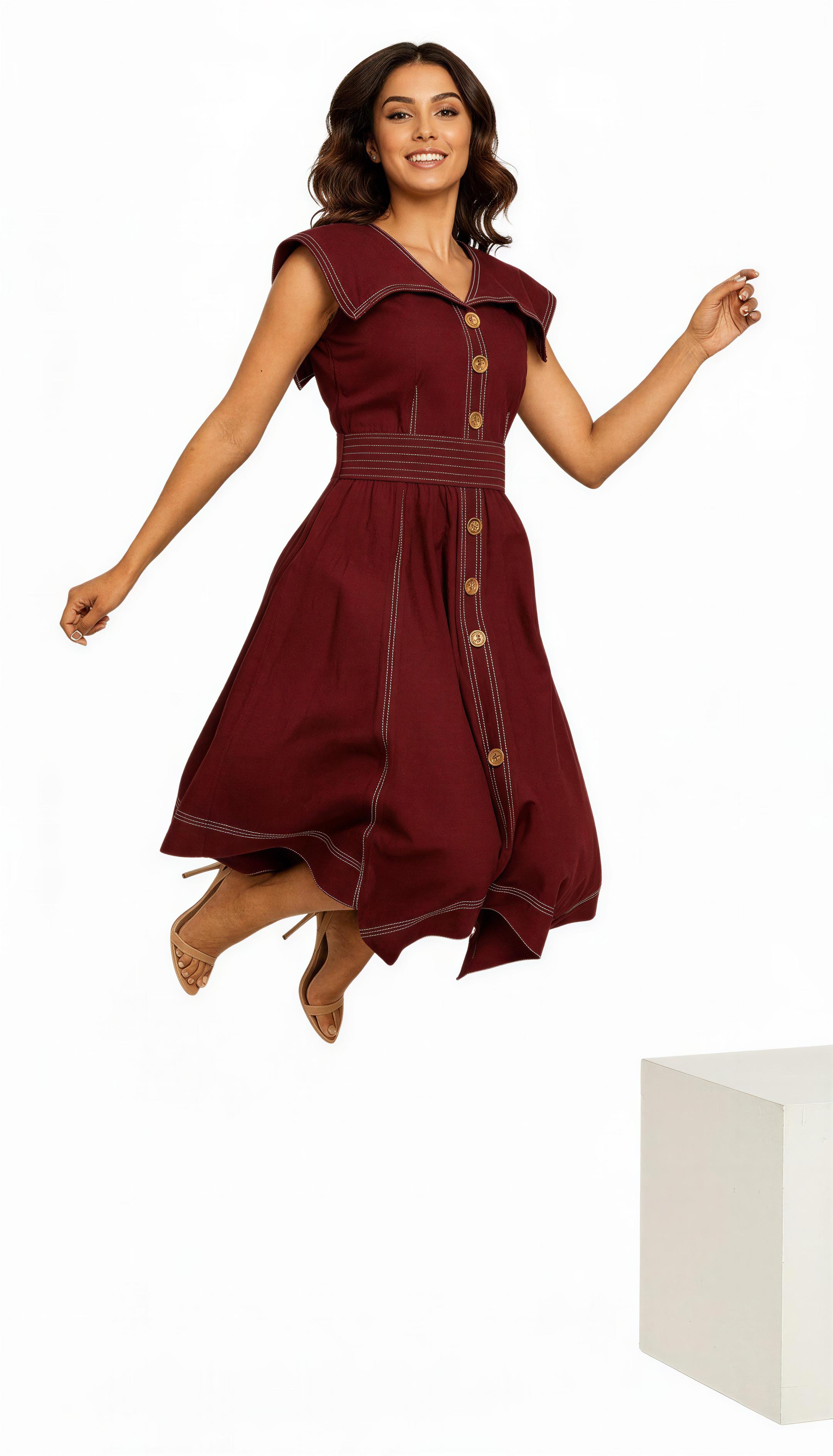 MAROON SLUB ZIG ZAG DRESS