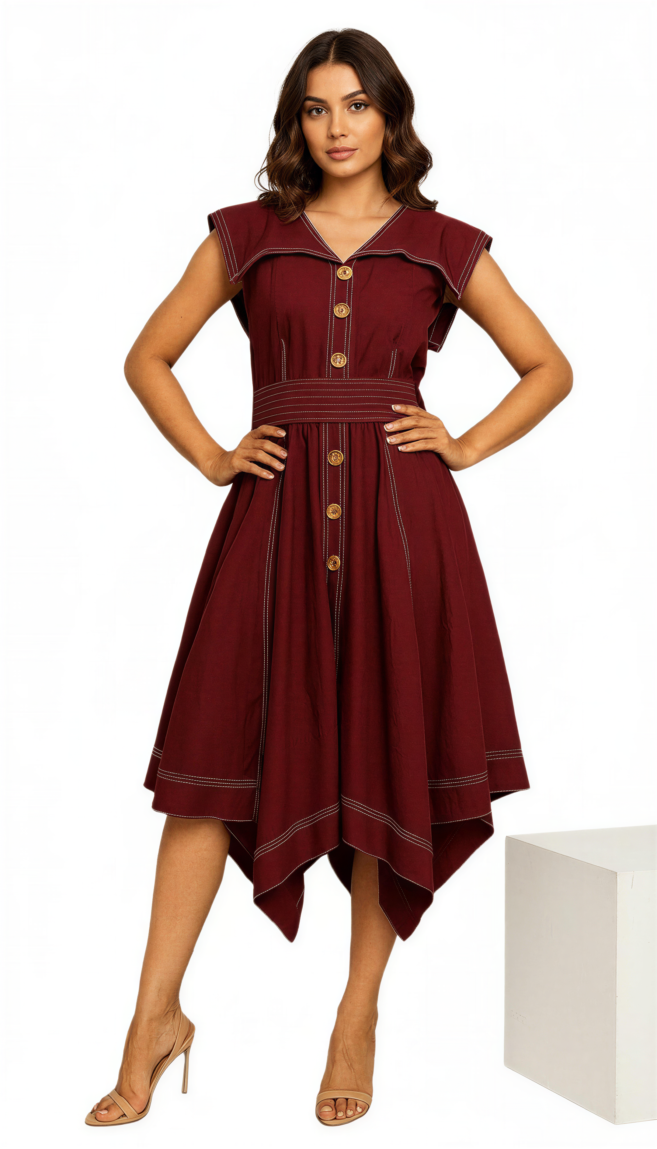 MAROON SLUB ZIG ZAG DRESS