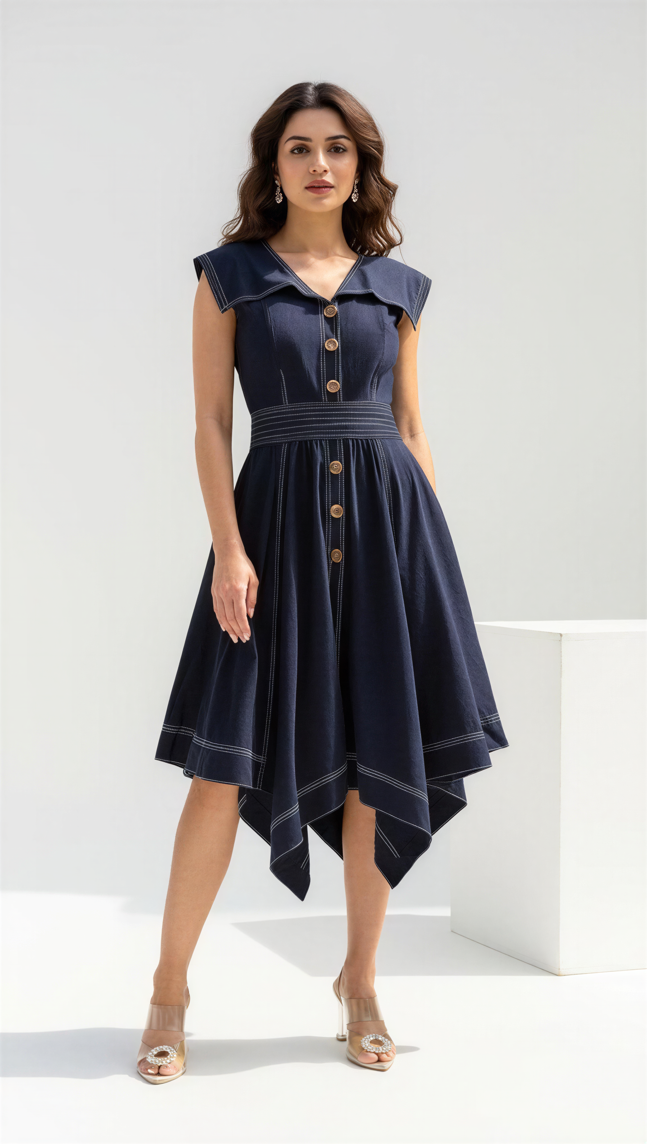 BLUE ZIG ZAG HANDKERCHIEF DRESS